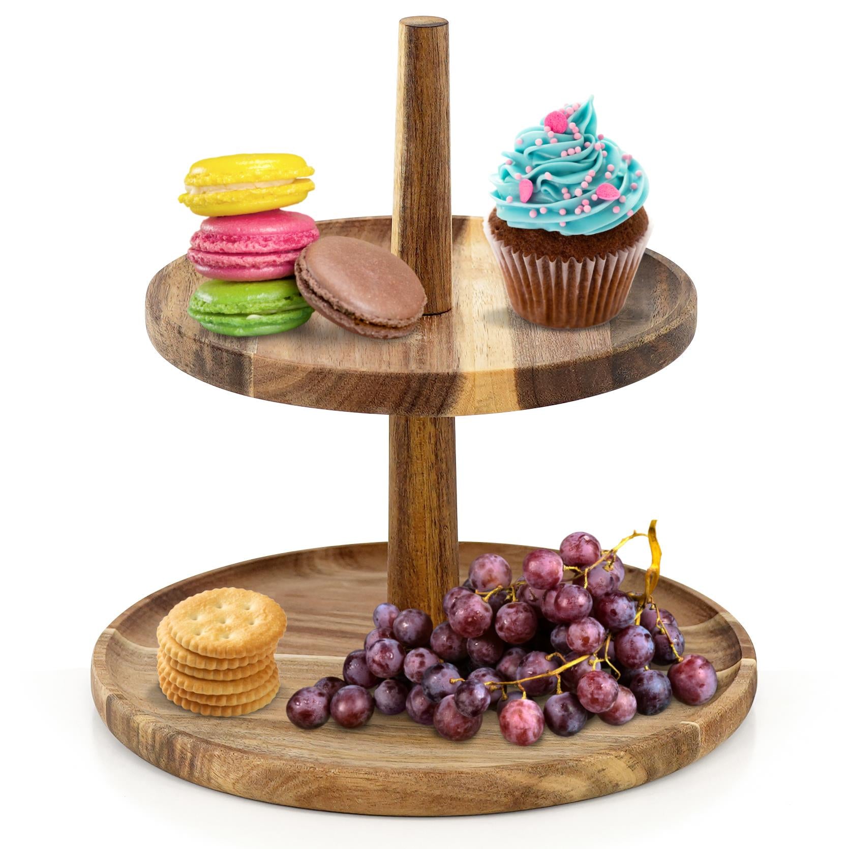 GEEZY 2-Tier Acacia Wooden Afternoon Tea Stand