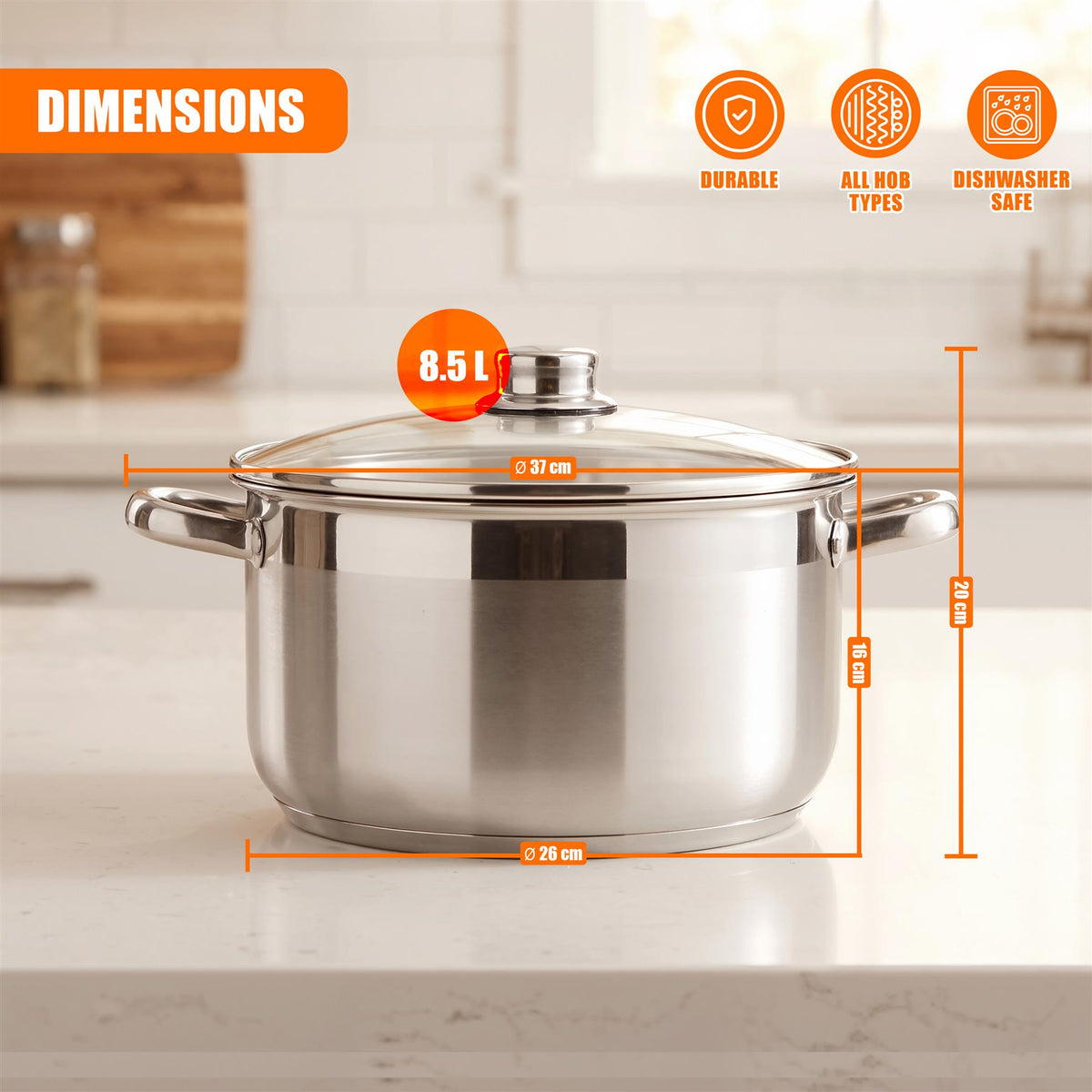 Stainless Steel Stock Pot with Lid - 7.5 L
