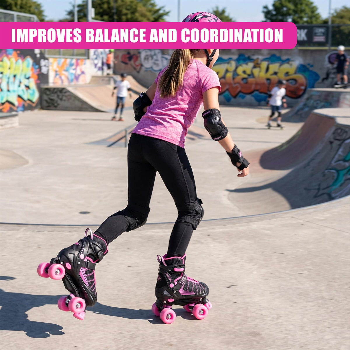 Black & Pink Kids Adjustable Roller Skates