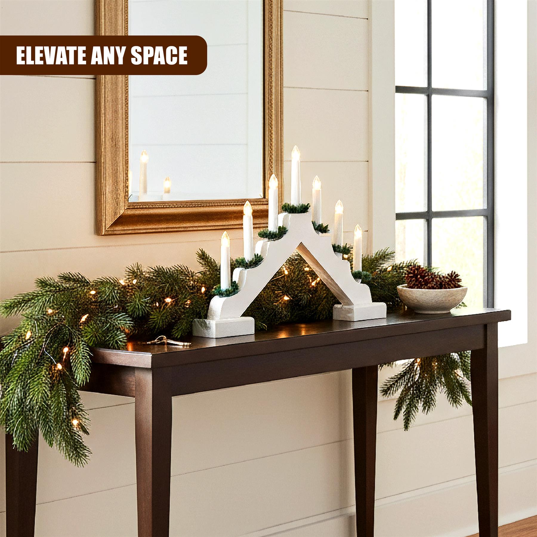 White Wooden Candle Bridge with 7 LED Lights