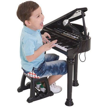 The Magic Toy Shop Black Electronic Piano With Microphone and Stool