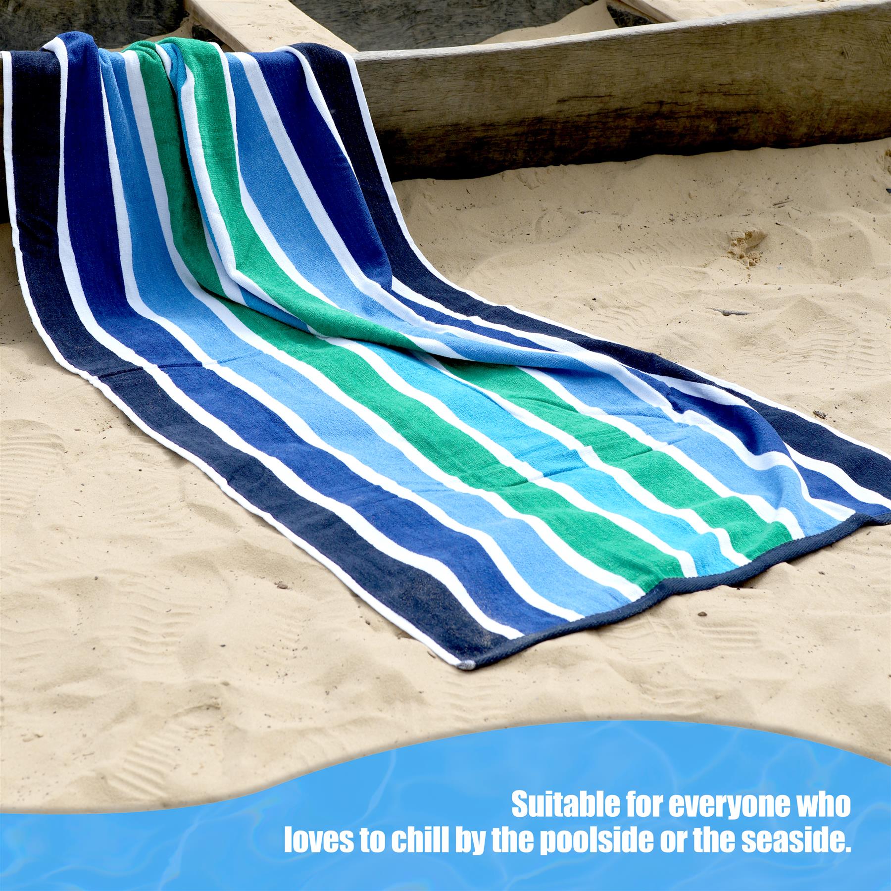 Large Velour Striped Beach Towel (Midnight Oasis) by GEEZY | The