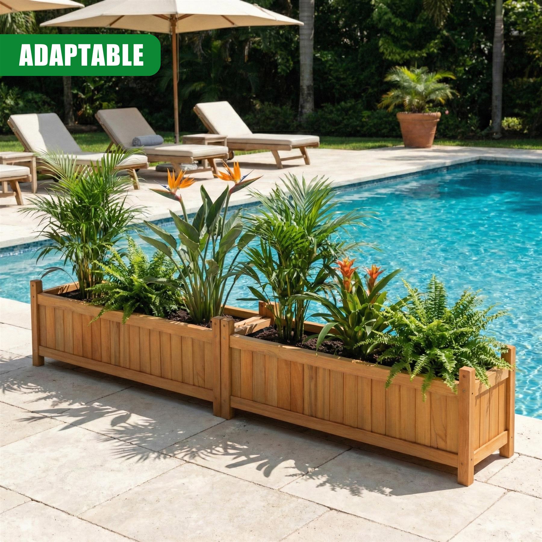 Wooden Large Rectangular Planters 2 Pack