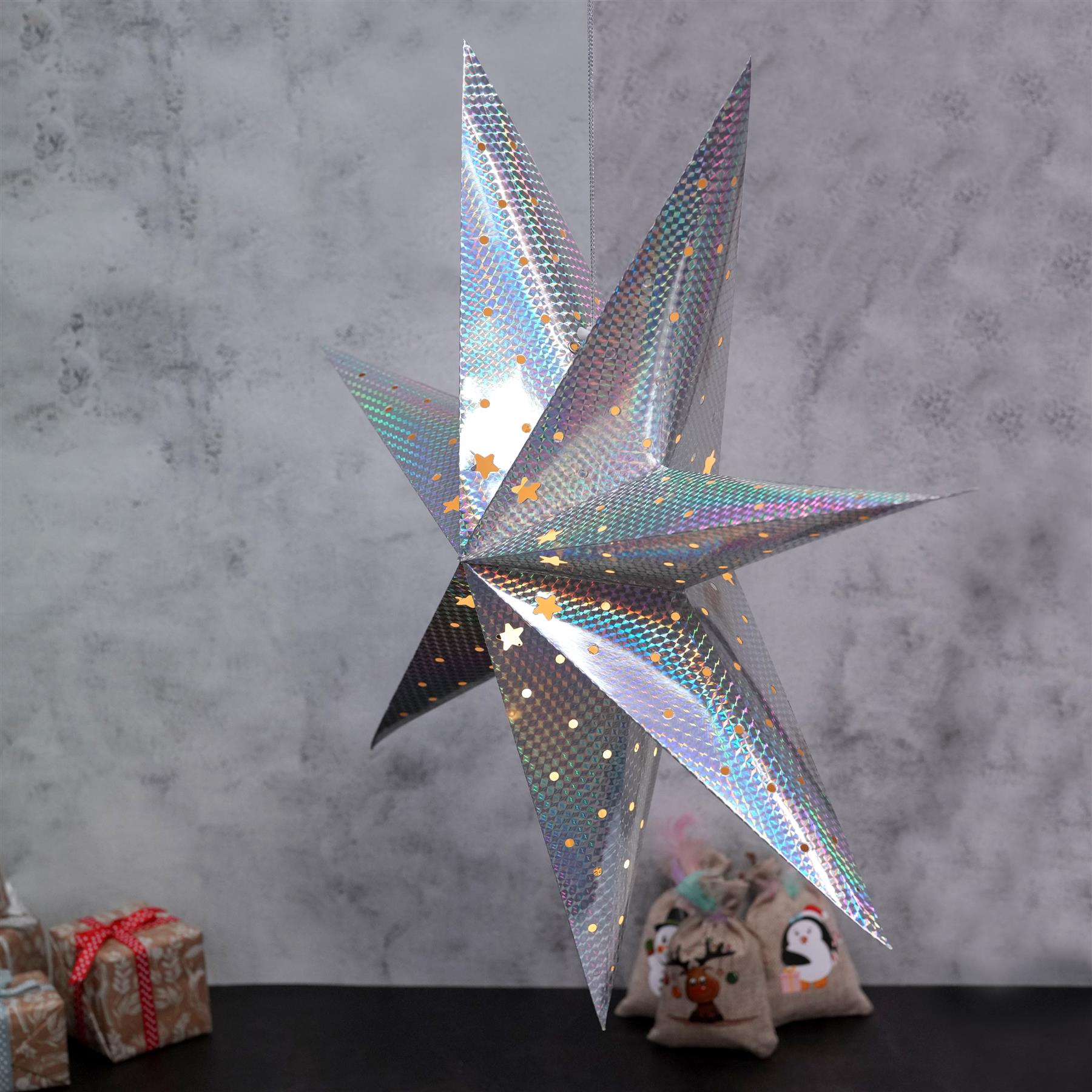Large LED Paper Hanging Star Silver by Geezy - The Magic Toy Shop