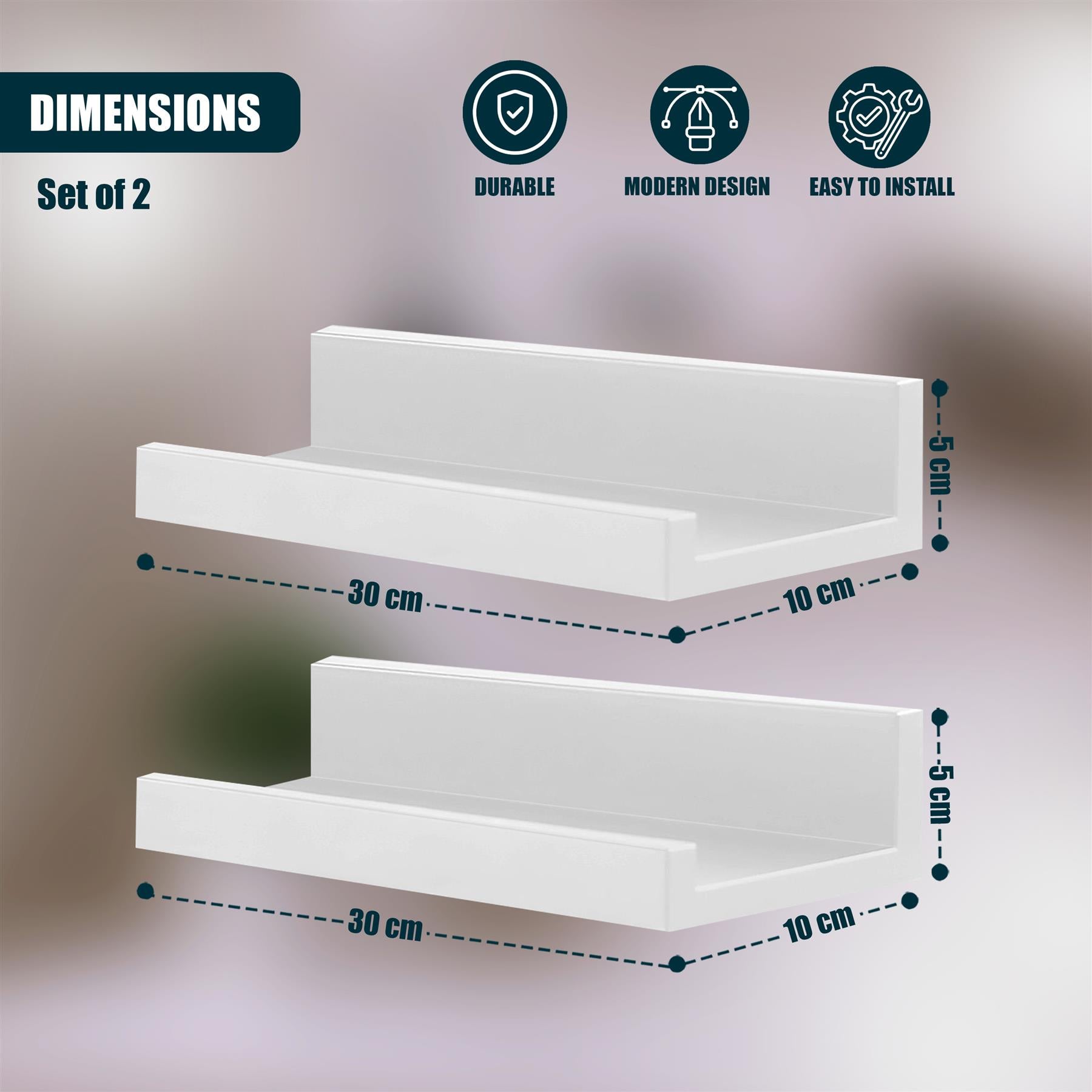 White Wall Hanging Shelf 30 cm Pack 2