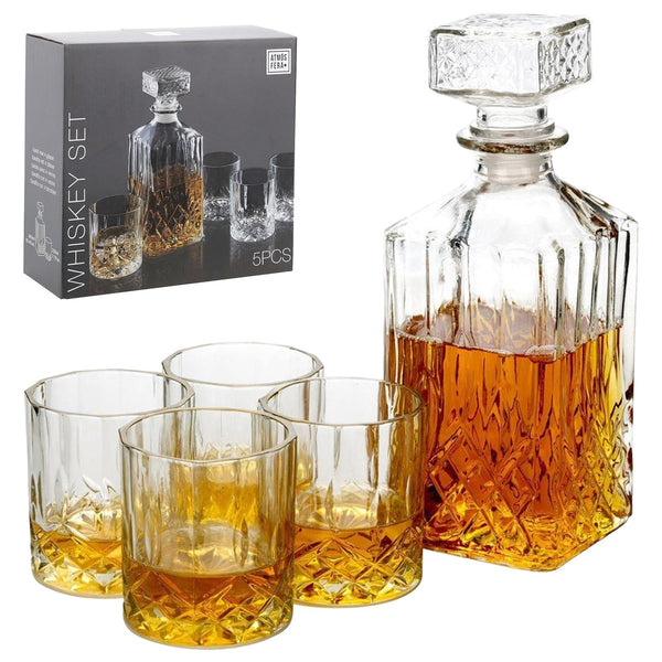 Whiskey Decanter Set With Gift Box - Includes 2 Glasses & 2 Ice Ball Molds, Lead-Free Crystal