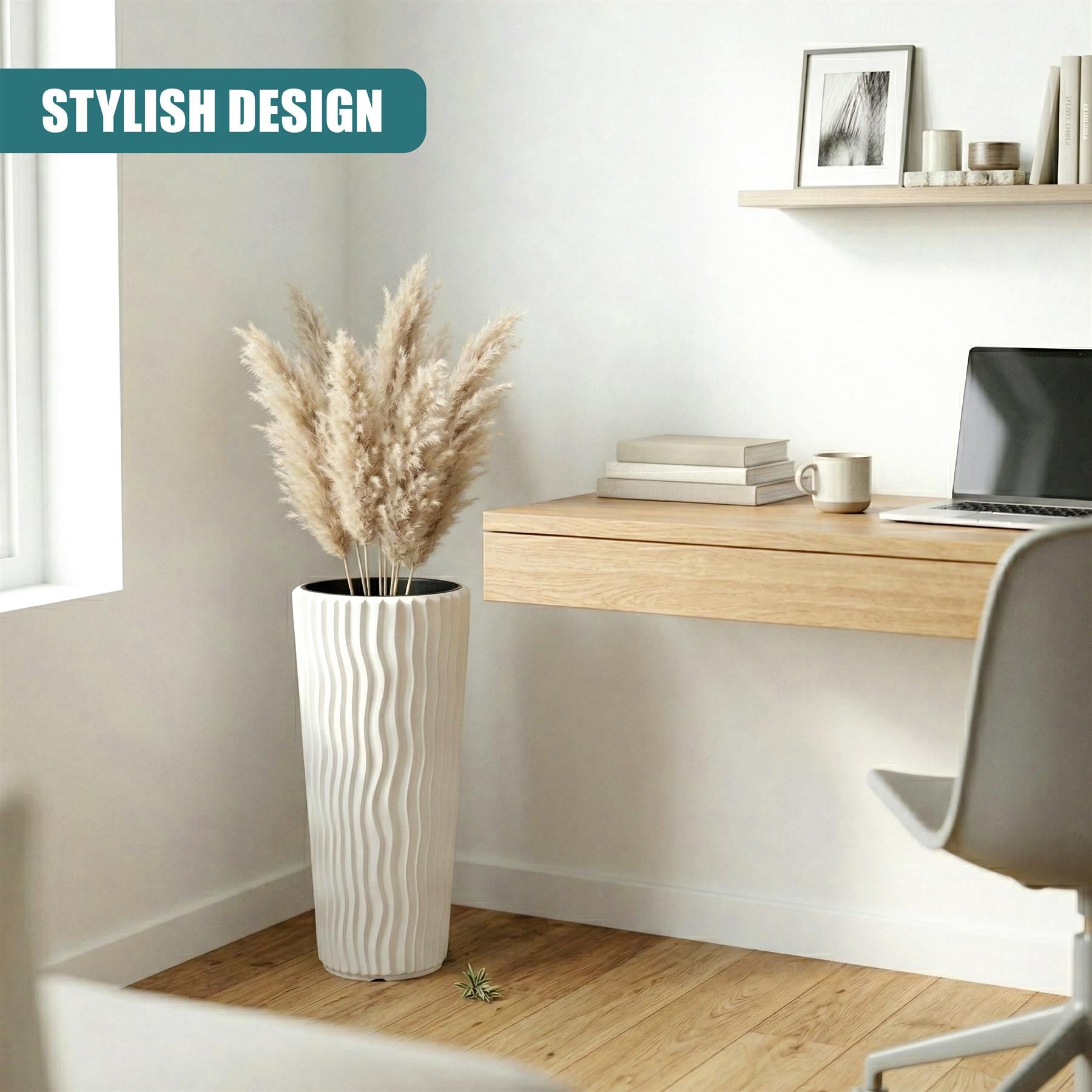 White Tall Flower Pot, 53.1 x 29.7 cm