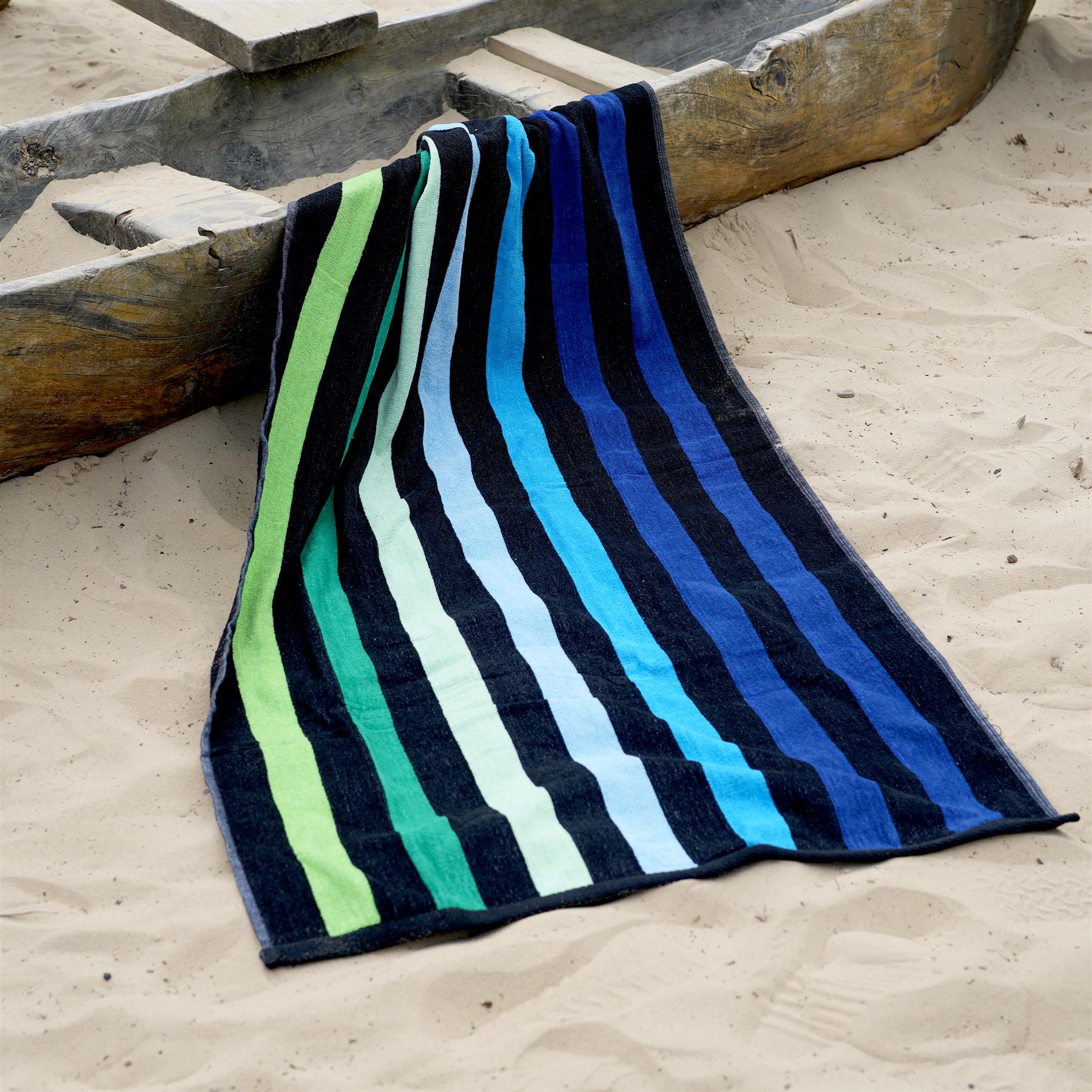 Large Velour Striped Beach Towel (Blue Oasis)