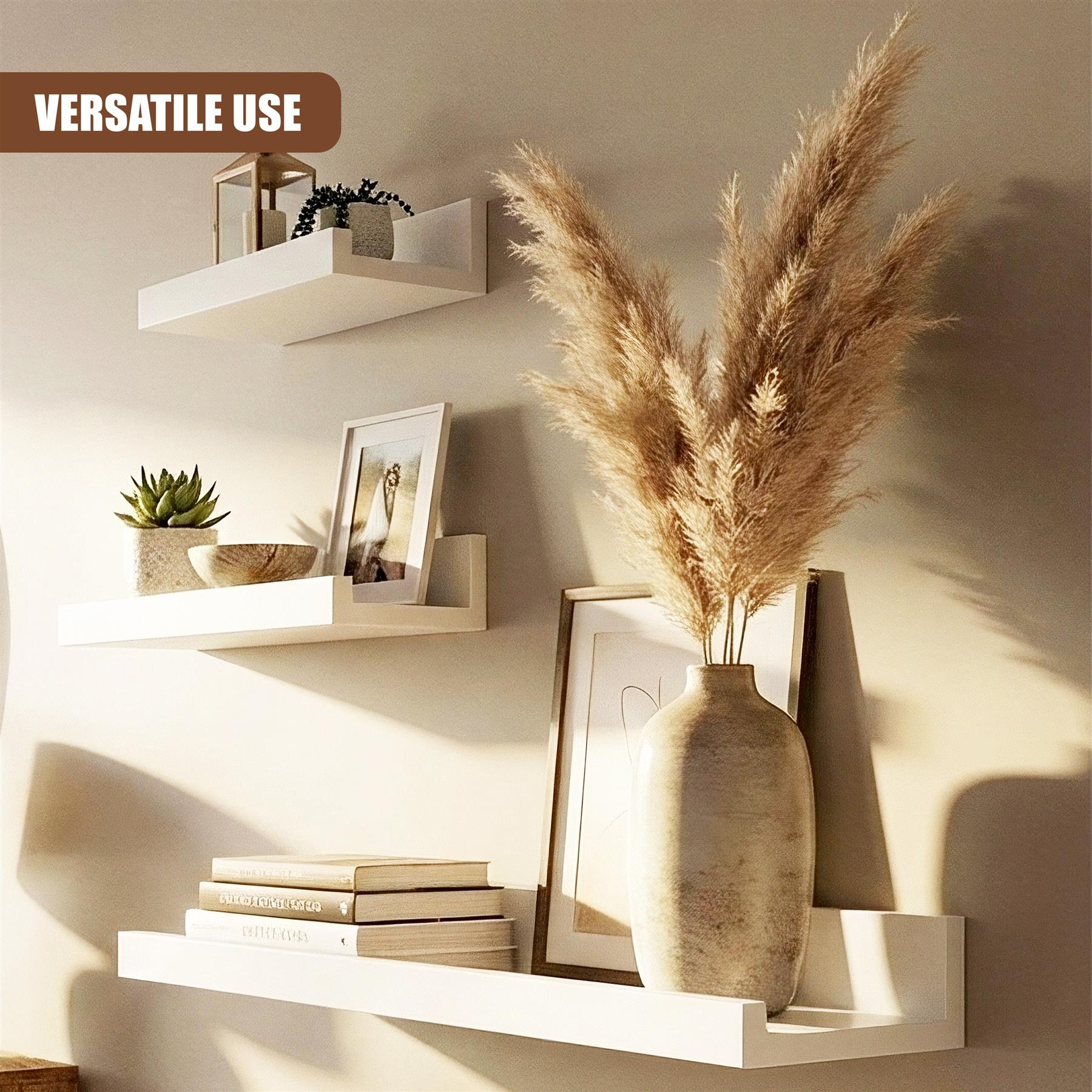 White Floating Wall Shelves Set of 3
