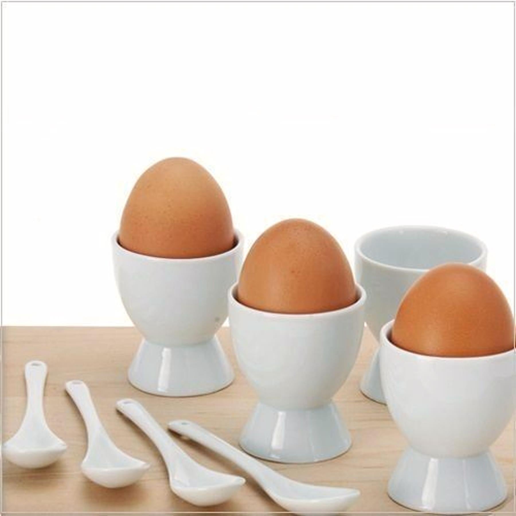 Set of 4 Ceramic Egg Cups with Spoons