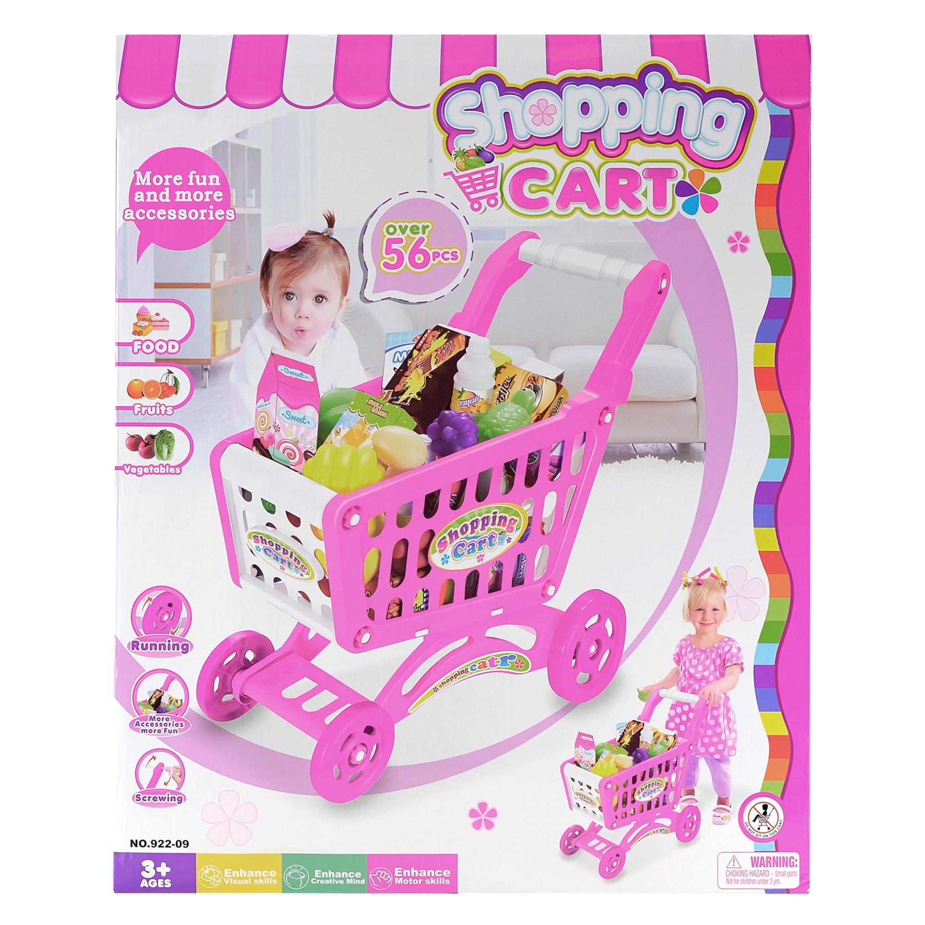 The Magic Toy Shop Pink Shopping Trolley Cart Play Food Set