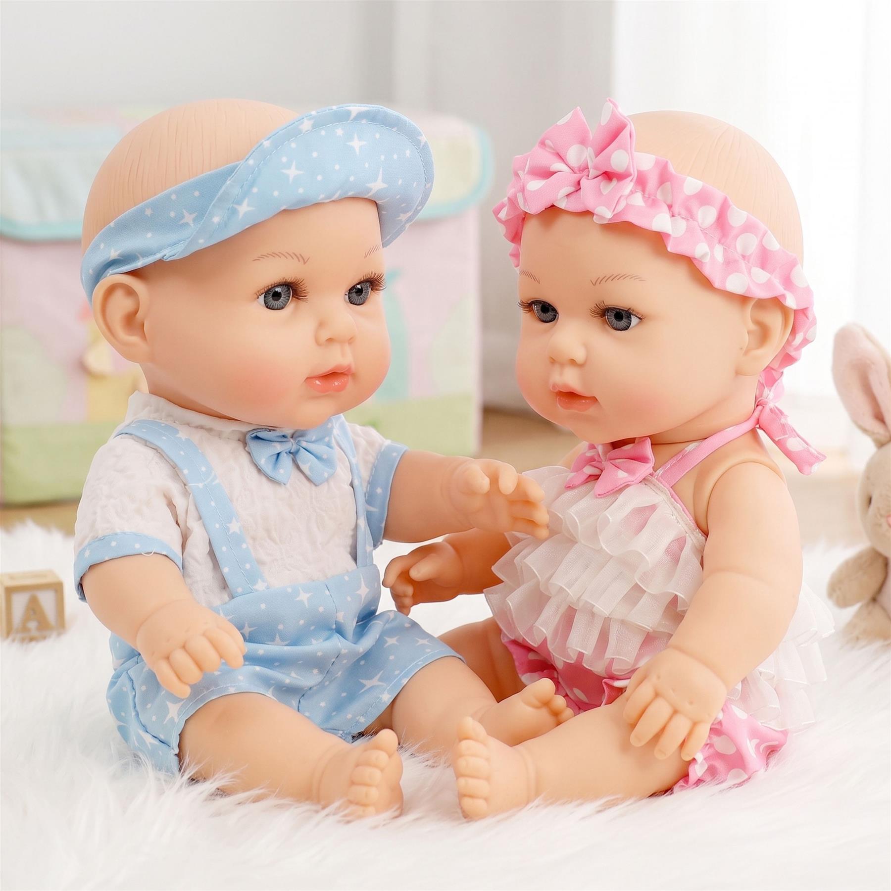 BiBi Anatomically Correct 14" Twin Dolls "Lucy & Lou"