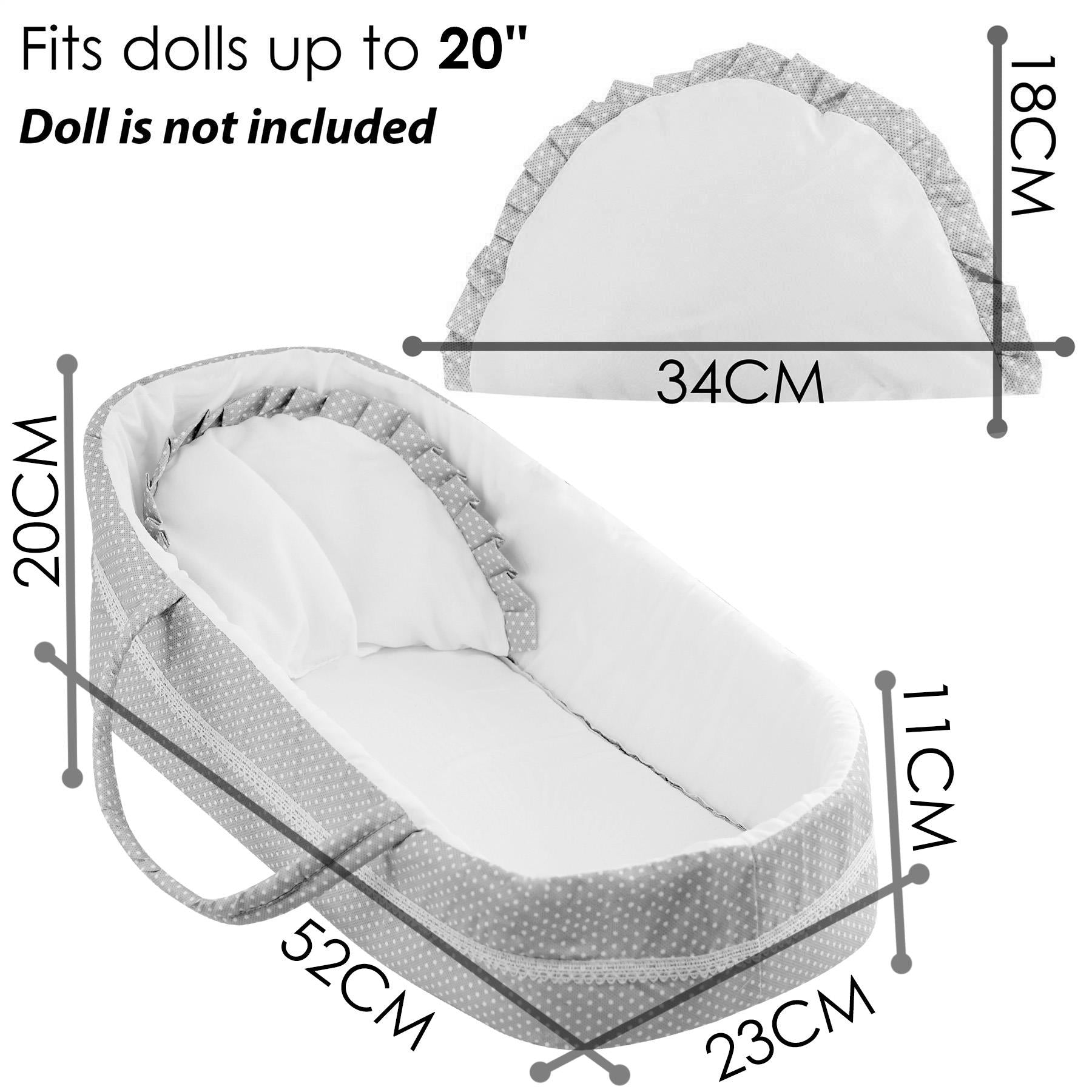 20“ Grey Baby Dolls Carry Cot Bed with Pillow & Carry Handles by BiBi Doll - The Magic Toy Shop