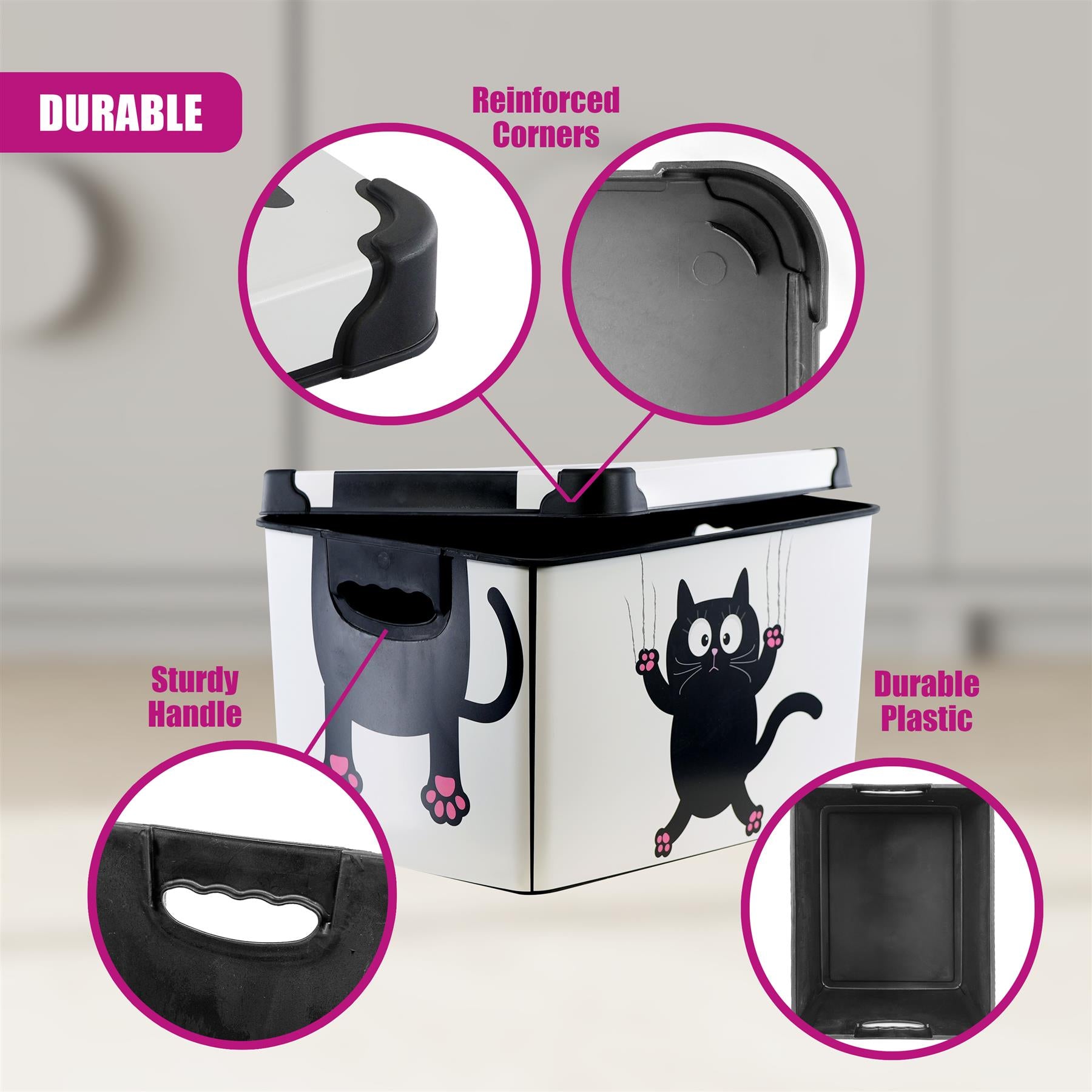 Cat Themed Storage Boxes with Lids - Set of 3