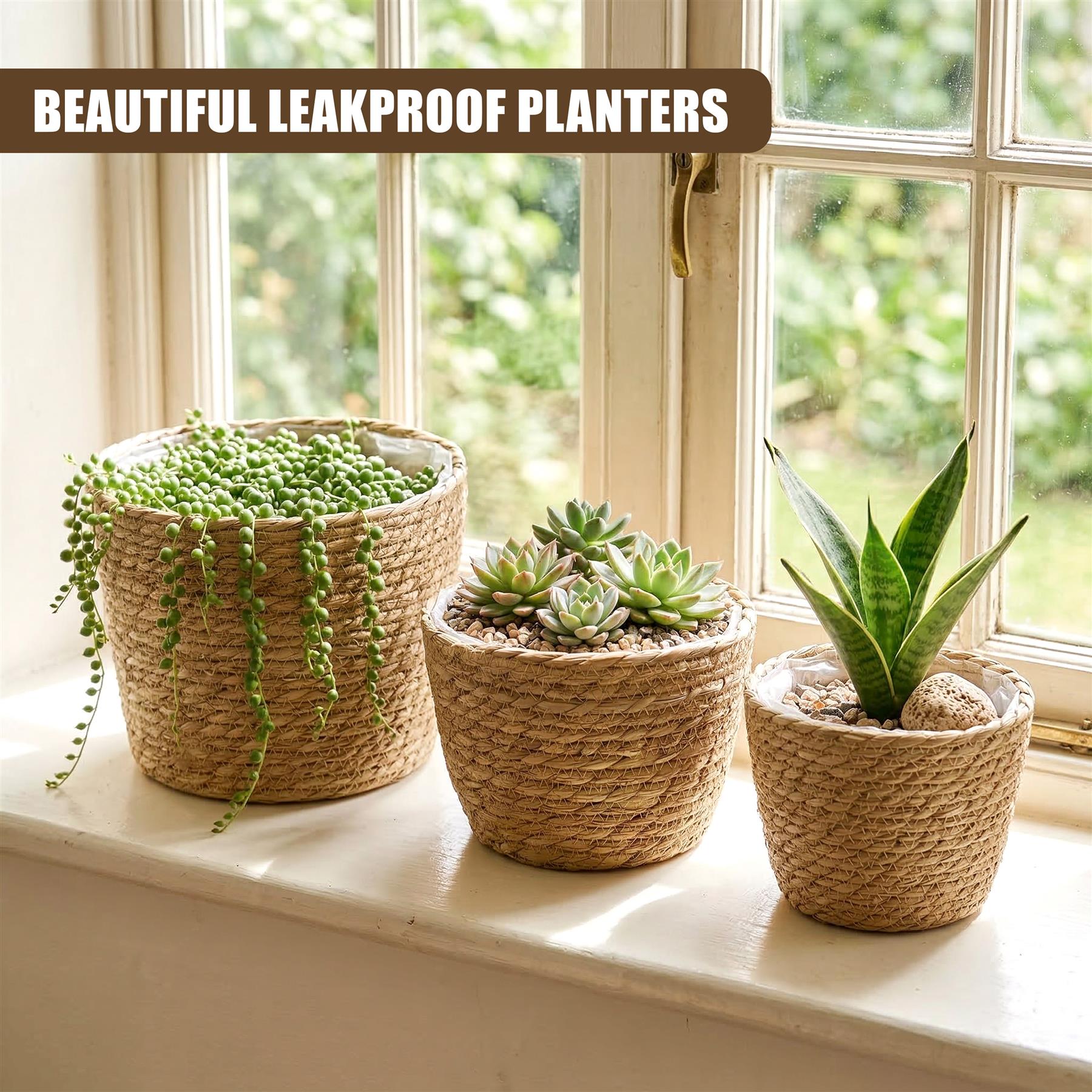 Set of 3 Wicker Planters