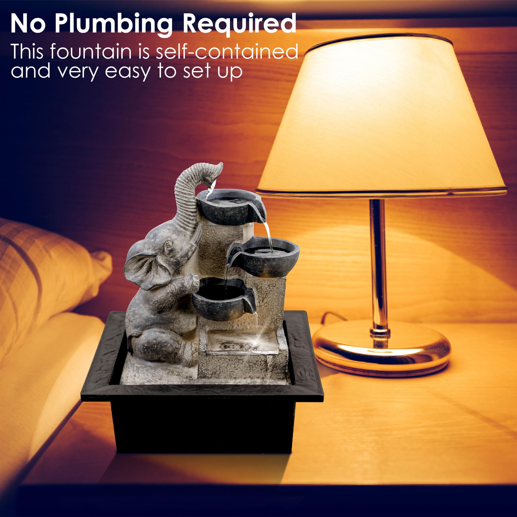 Geezy Water Feature Indoor LED (Elephant and Bowls)