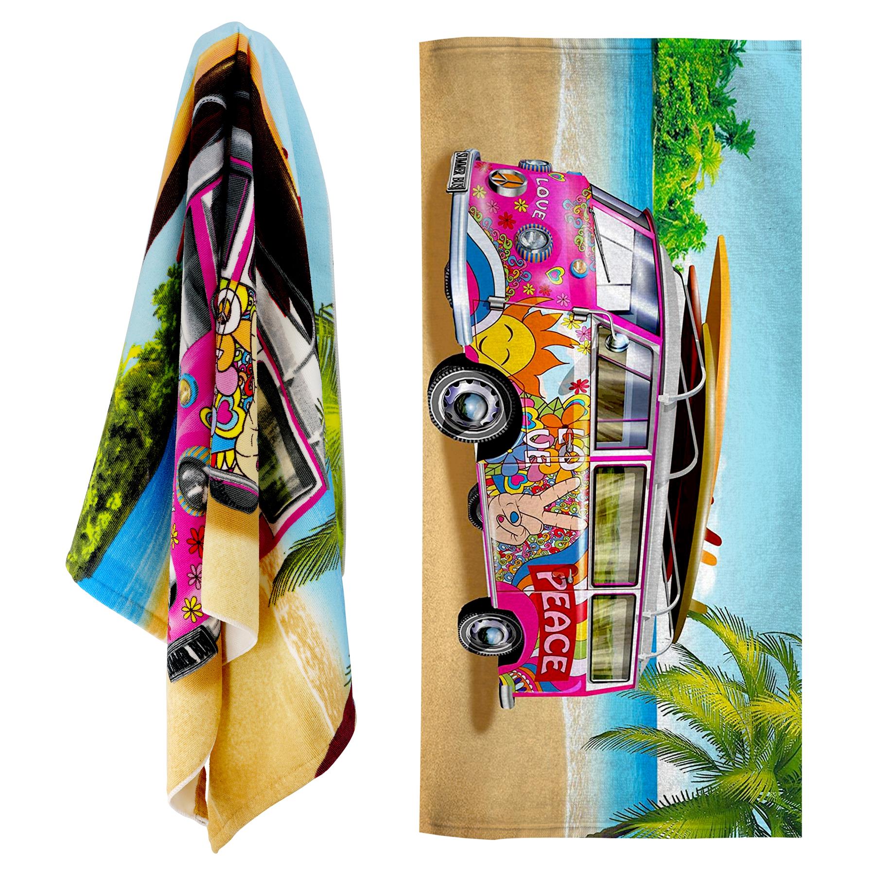 Pink Summer Bus Design Large Towel