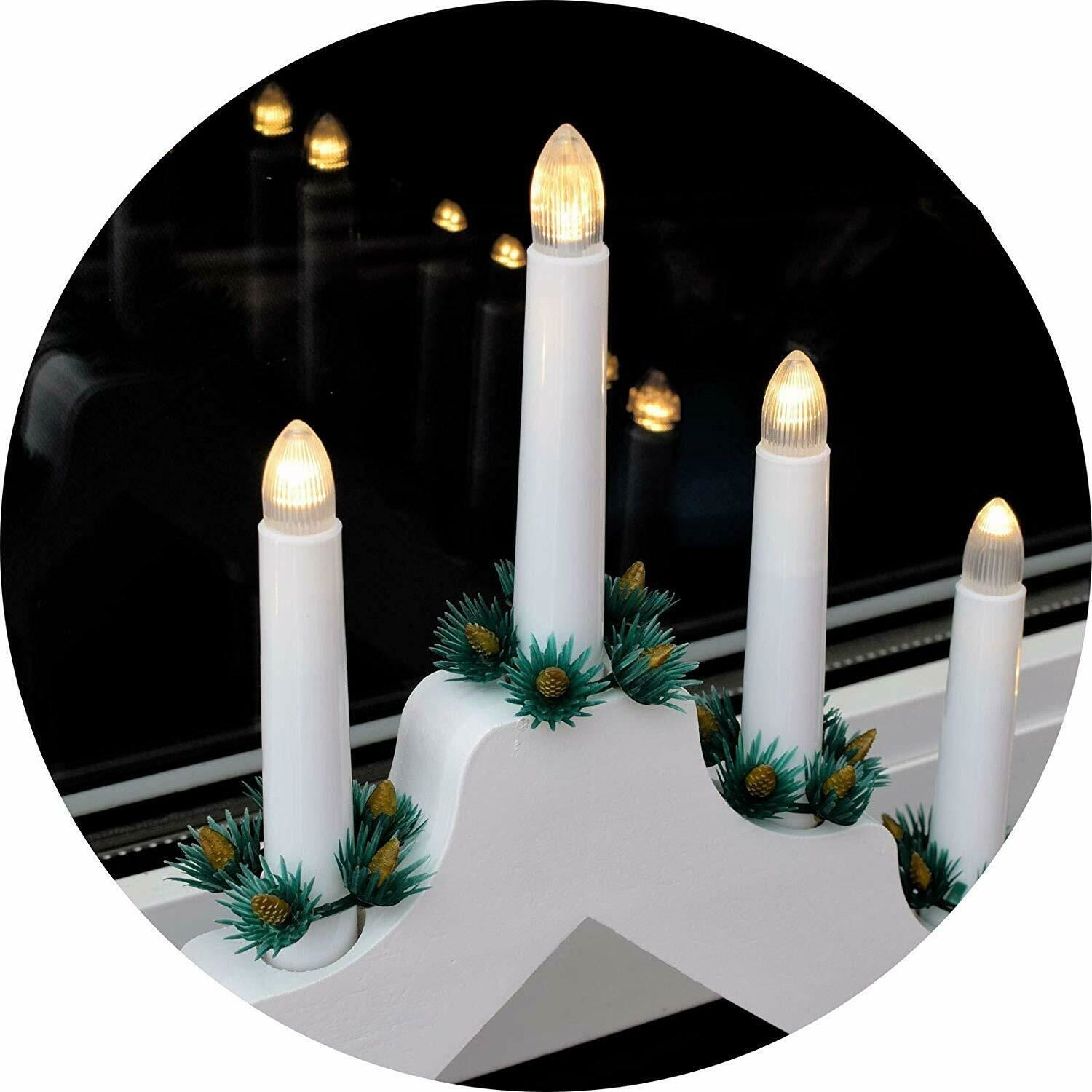 GEEZY White Pre-Lit Wooden Candle Bridge With 7 Led Lights