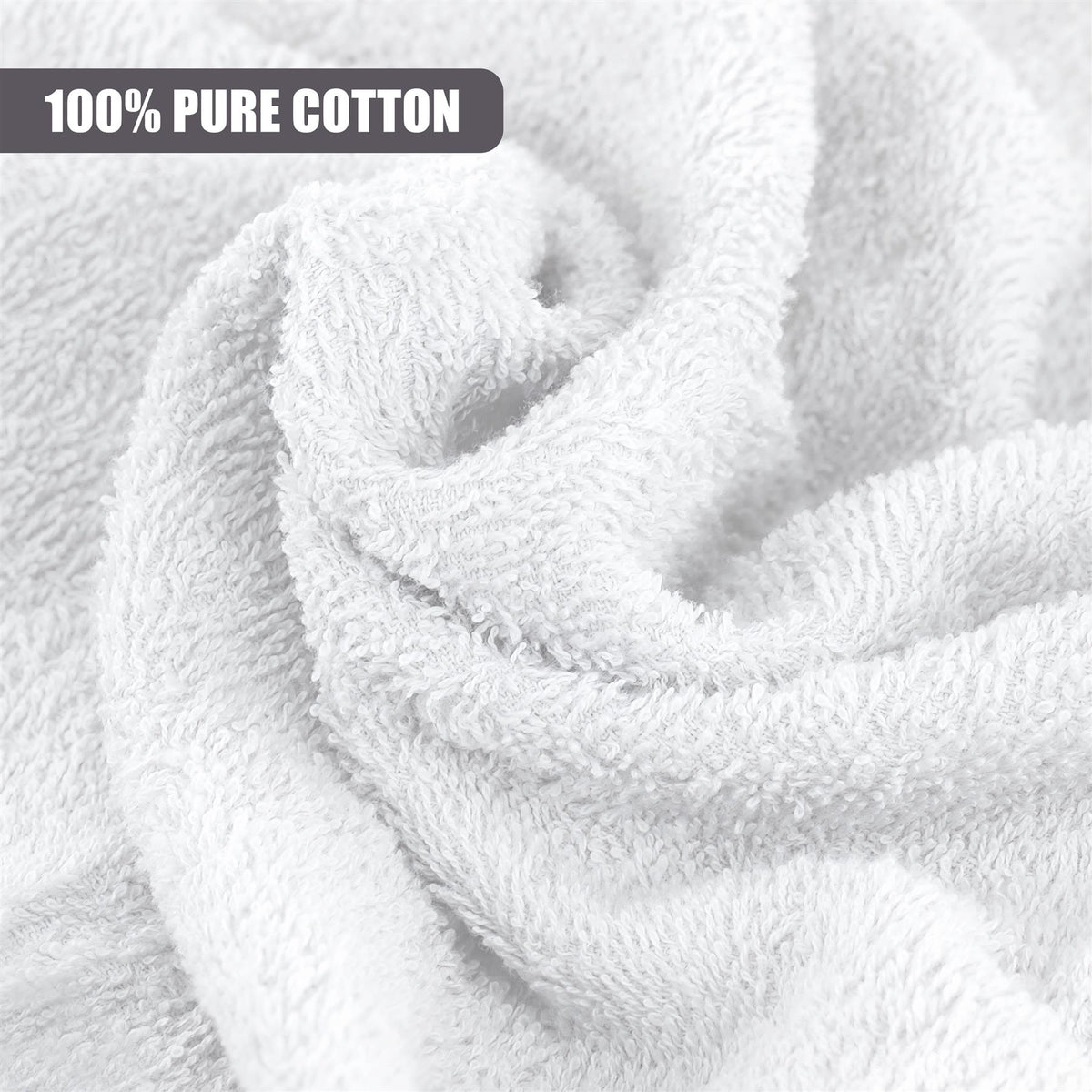 White hooded baby bath towels, part of a two-pack, are shown folded and textured