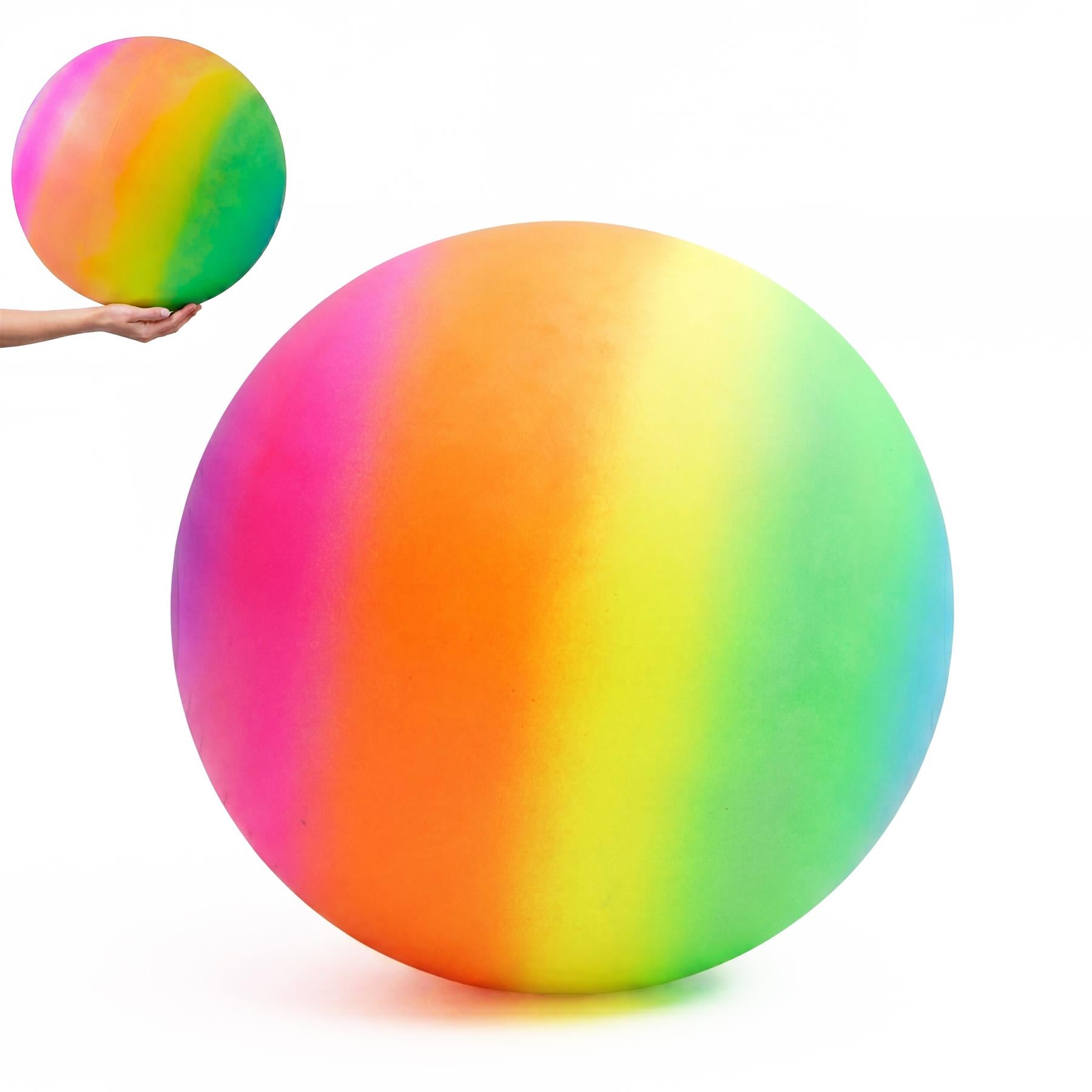 Two spherical toys display a smooth color gradient, transitioning through red, orange, yellow, and green.