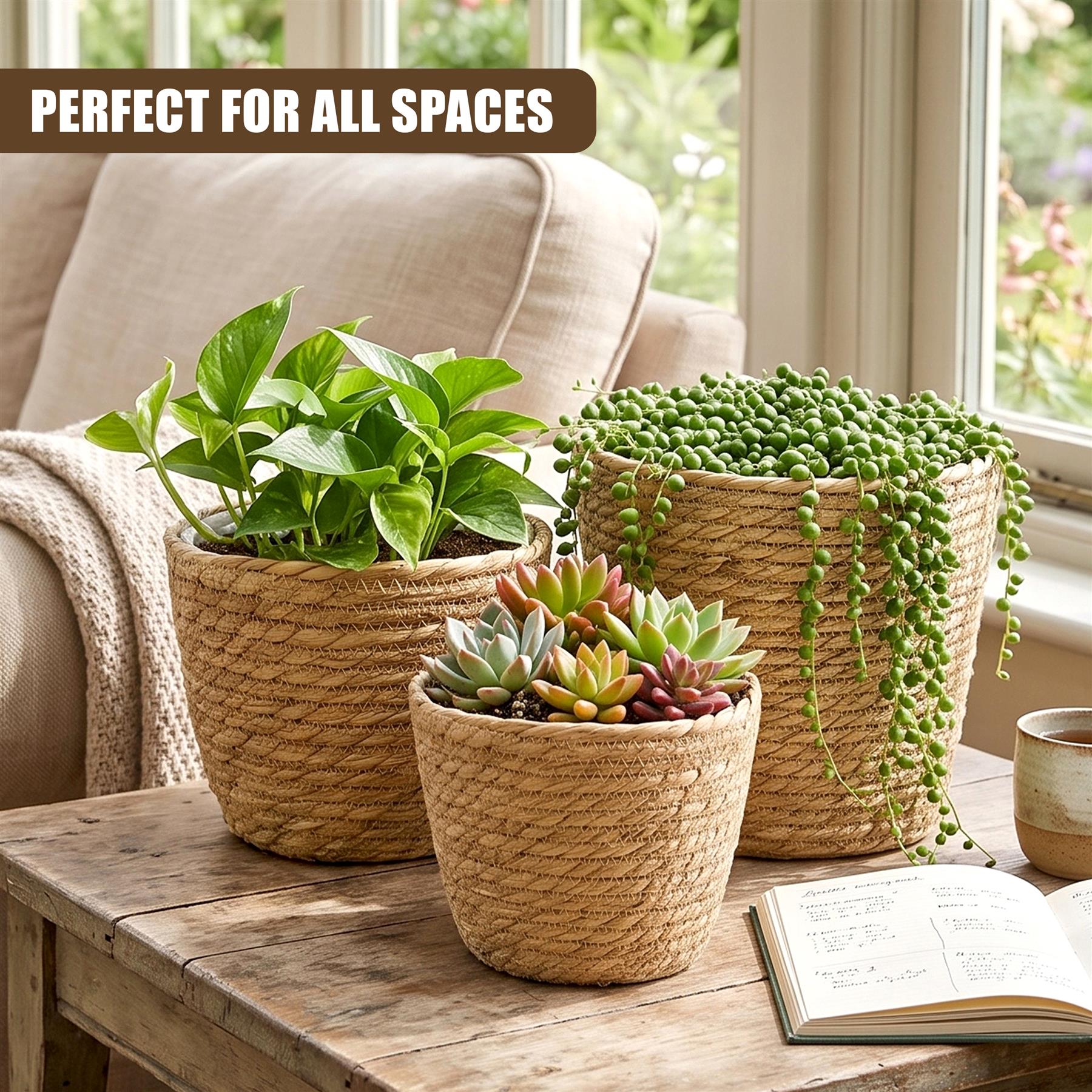Set of 3 Wicker Planters