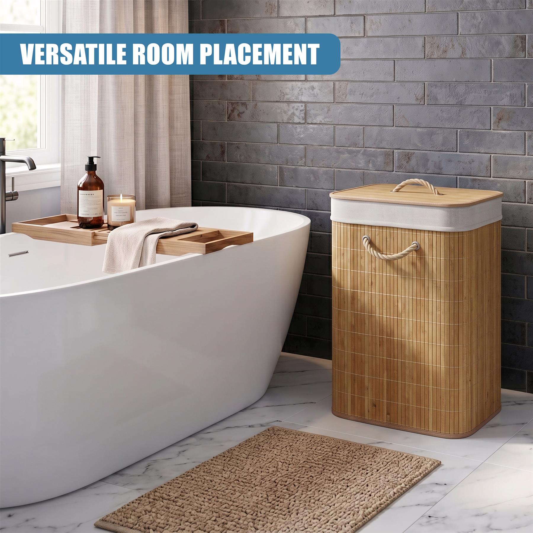Brown Bamboo Laundry Hamper 72L