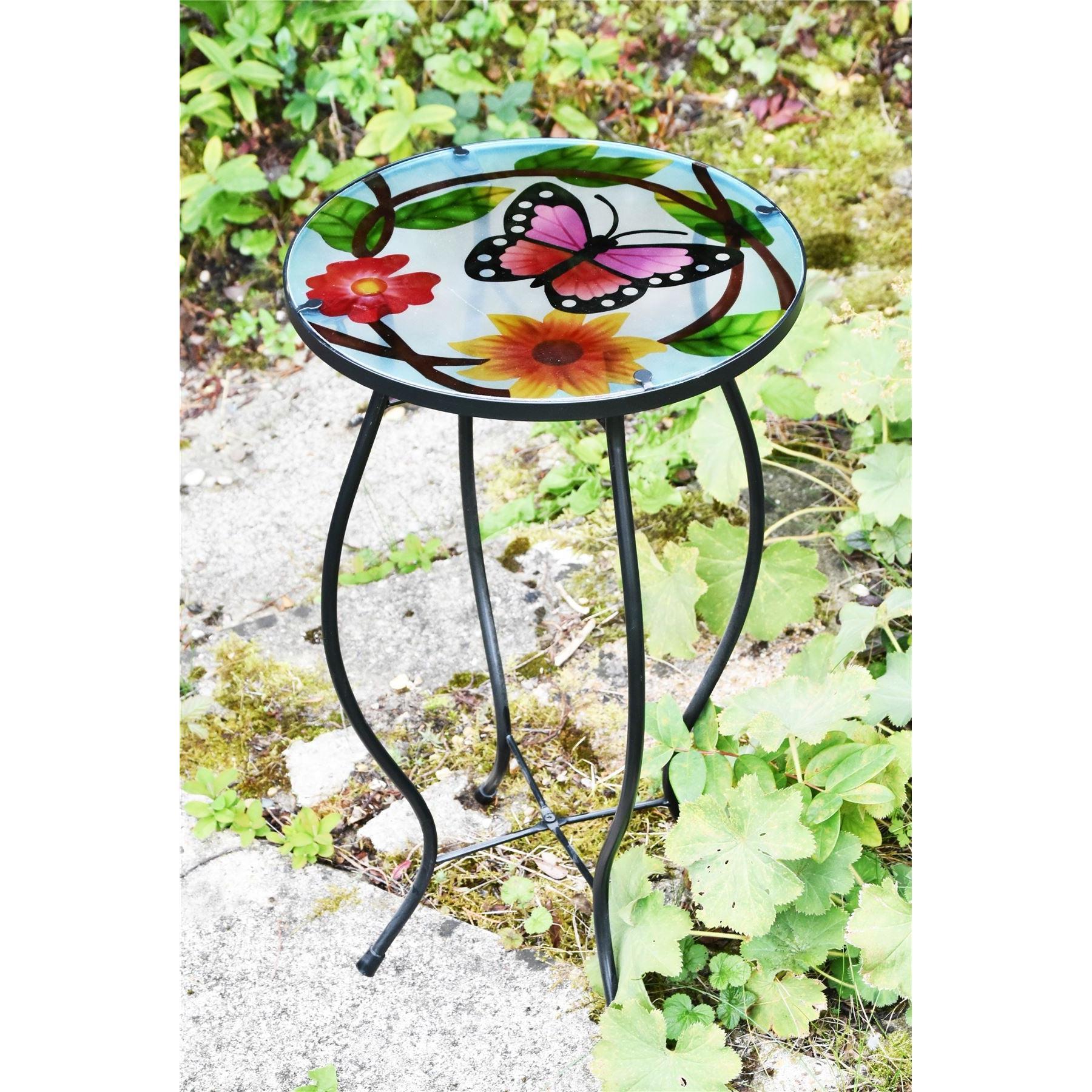 GEEZY Round Side Mosaic Table With Small Butterfly Design