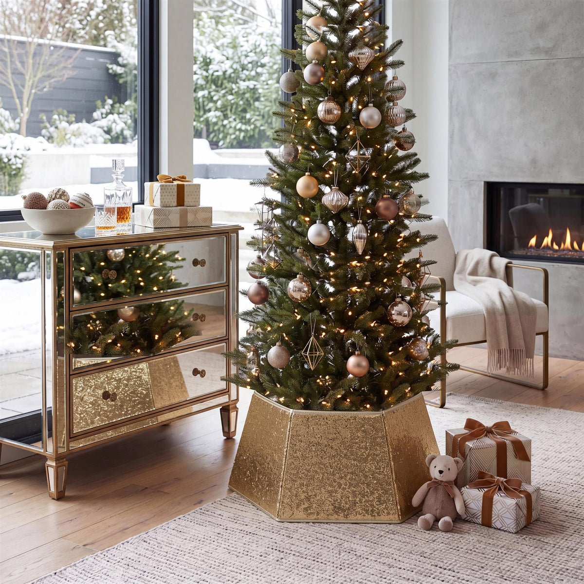 Golden Hexagonal Christmas Tree Skirt 27"