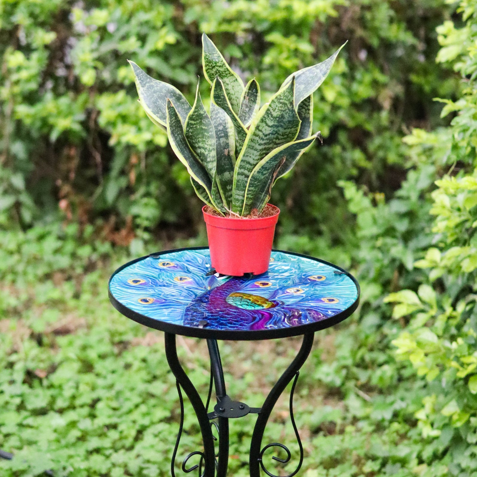 Geezy Round Side Mosaic Garden Table With Blue Peacock Design