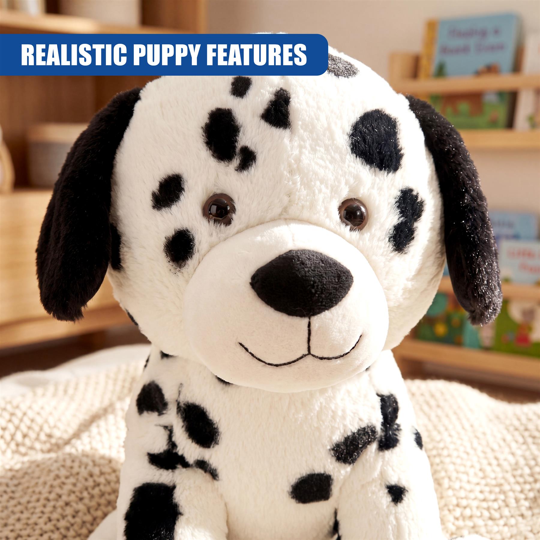 Dalmatian puppy plush toy with black spots, ears, and nose.