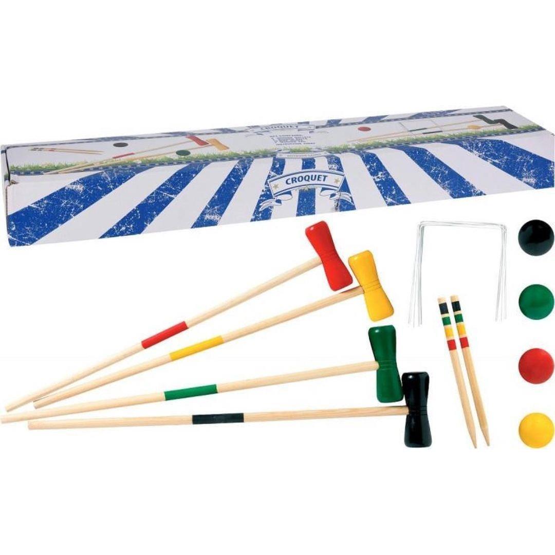 4 Player Croquet Set Portable Wooden Mallet Outdoor Lawn Sport Game