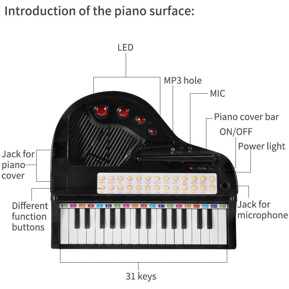 The Magic Toy Shop Black Electronic Piano With Microphone and Stool