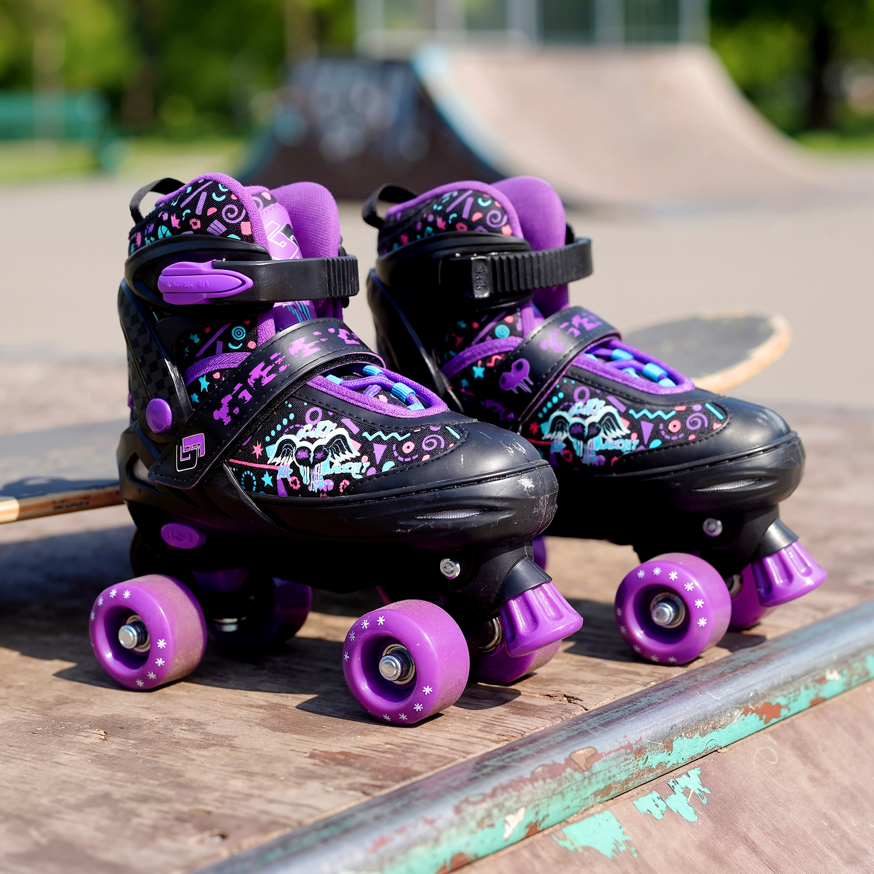 Black & Purple Kids Adjustable Roller Skates