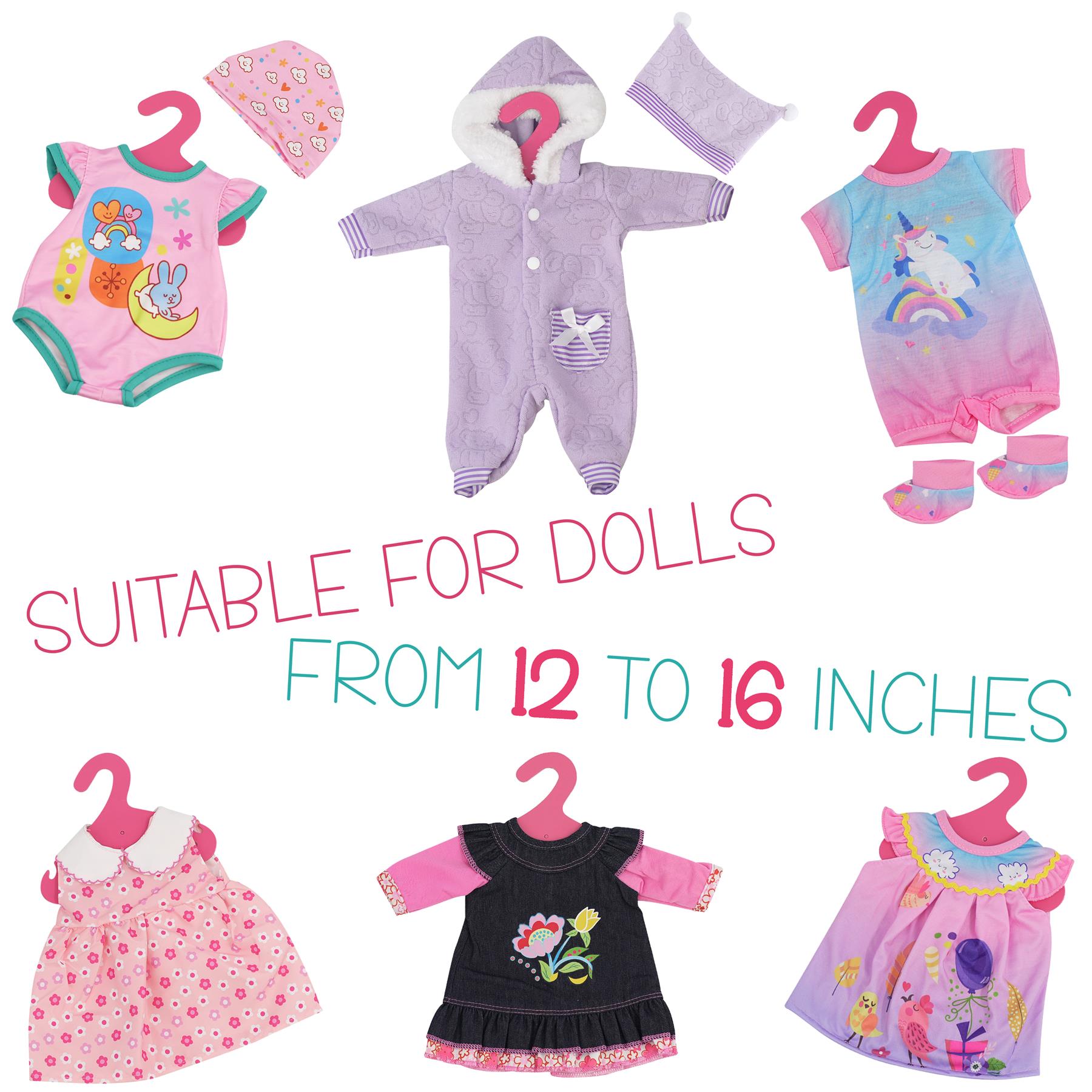 "Bibi Outfits Set of 6 Doll Clothes Pink & Blue Stripes Size 30cm - 12inch - 40cm - 16inch Perfect for Doll Fashion Enthusiasts." - The Magic Toy Shop