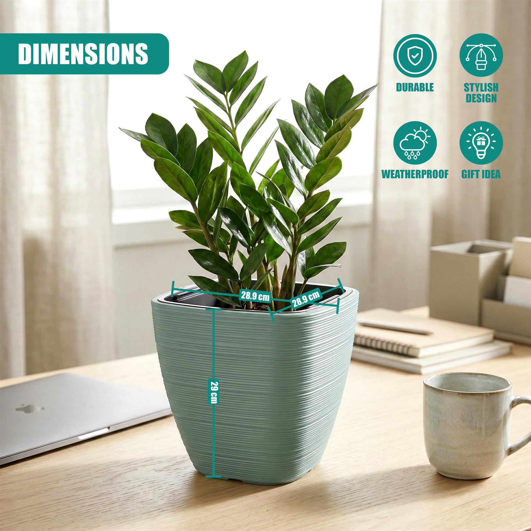 Square Flower Pot, 28.9 cm