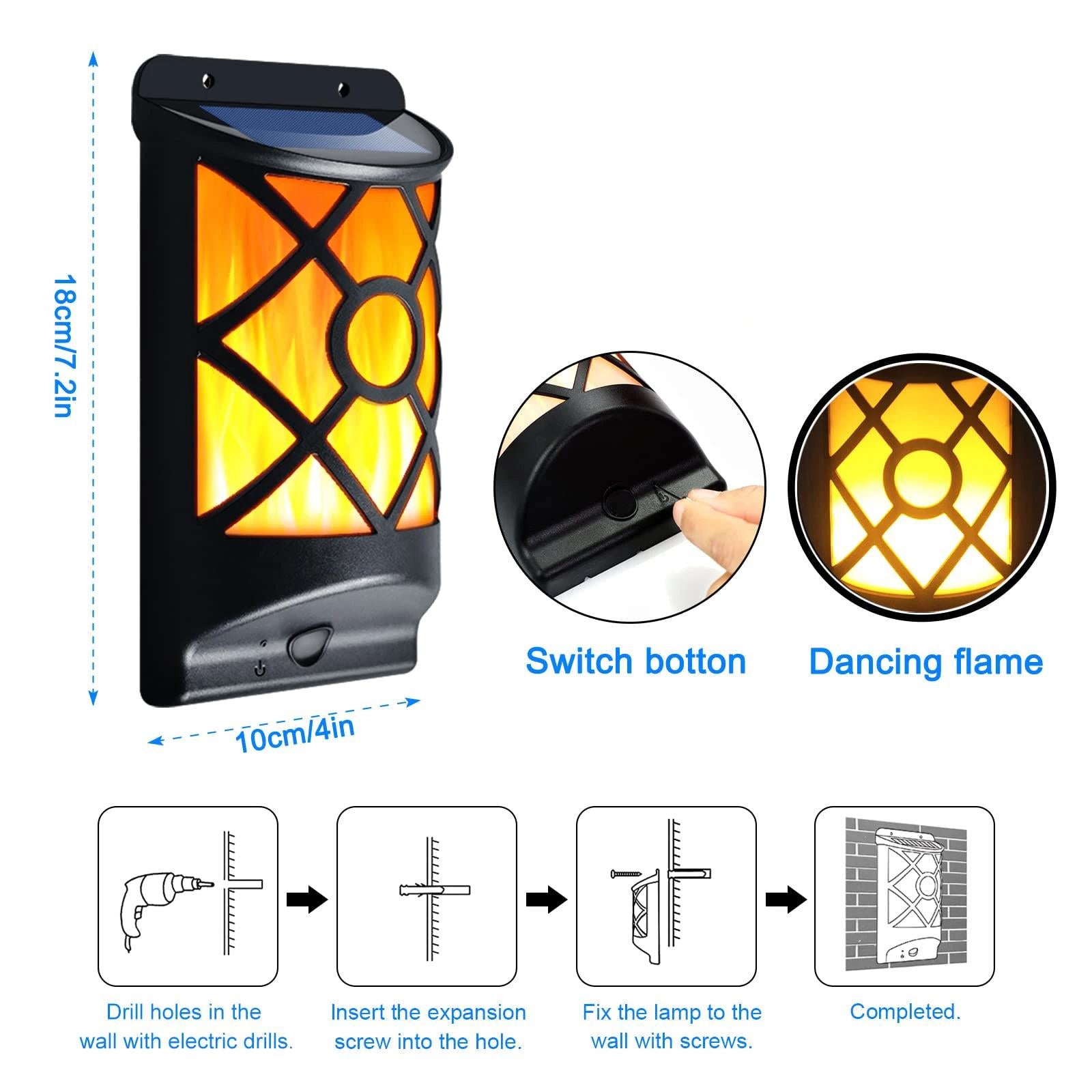 GEEZY Solar Powered LED Flame Light Wall Mounted