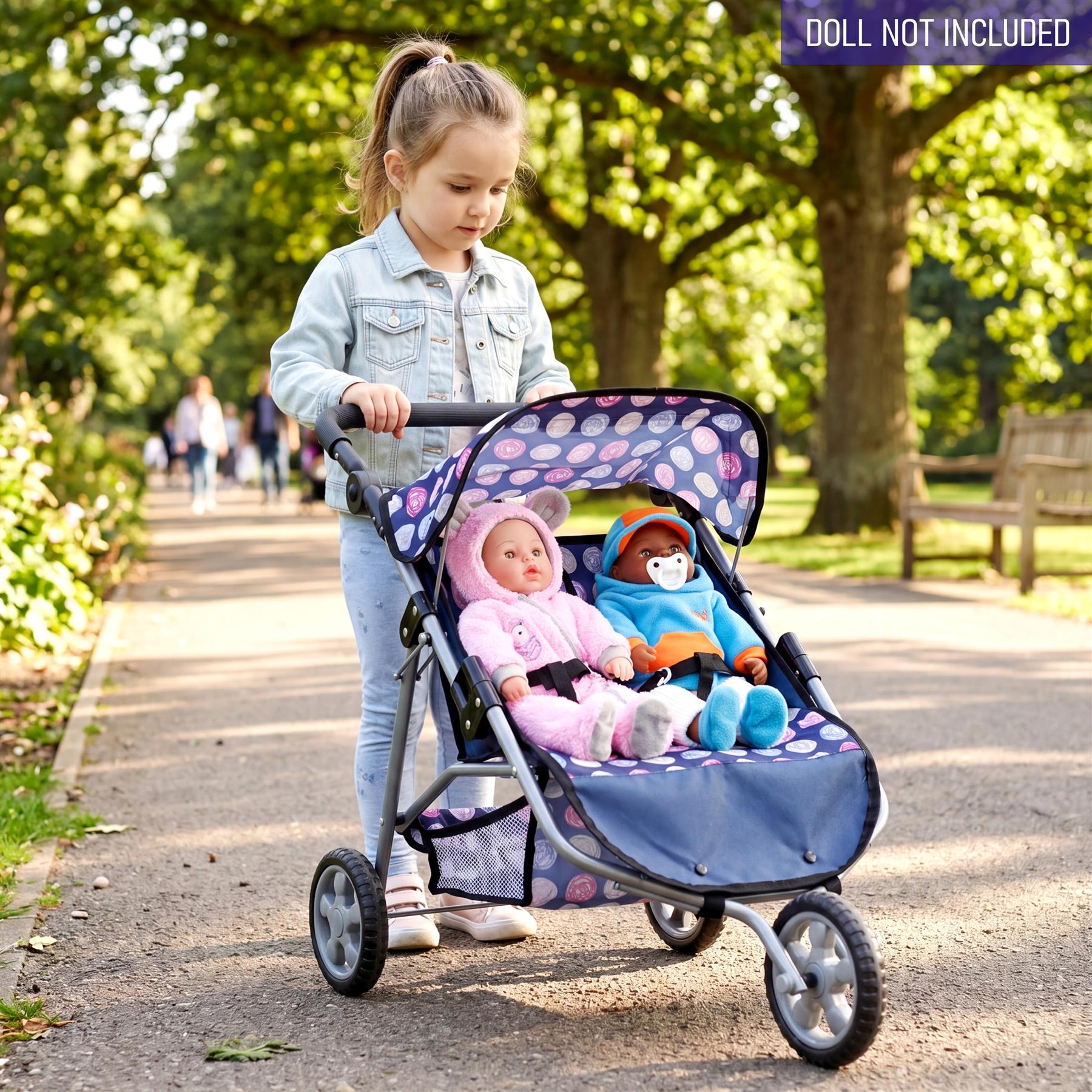 3 Wheeler Twin Doll's Pushchair, Blue