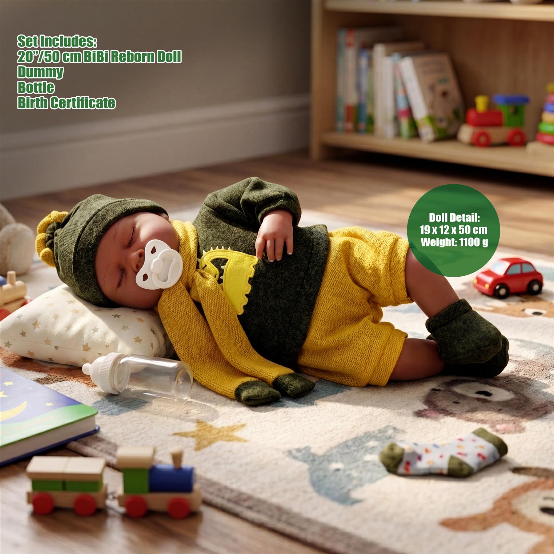 BiBi Black Doll Reborn Ethnic Sleeping Boy "Glorio" (50 cm / 20")