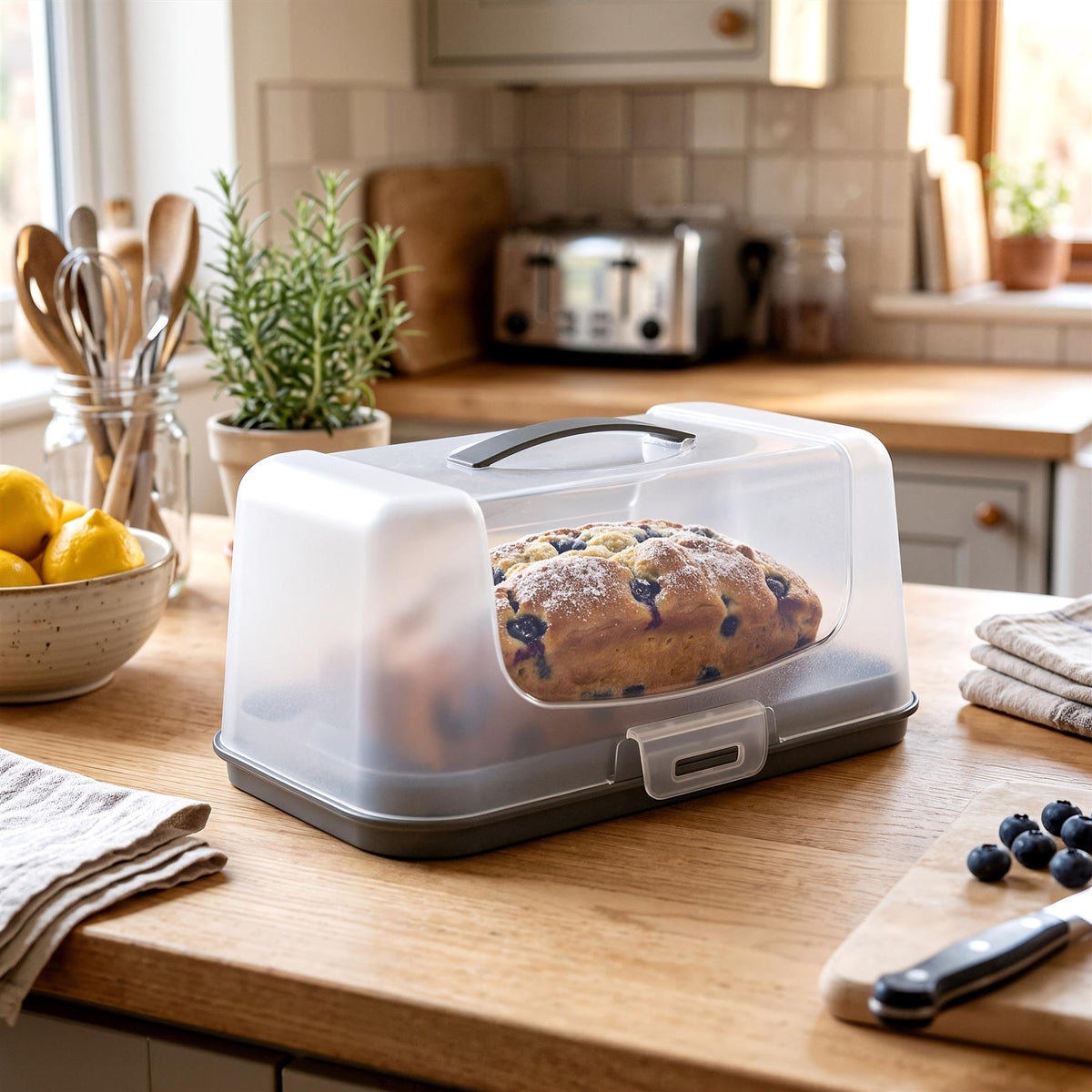 Rectangular Cake Carrier with Handle and Lid