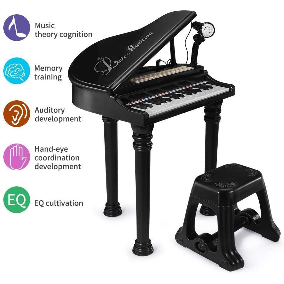 Black Electronic Piano With Microphone and Stool by The Magic Toy Shop - The Magic Toy Shop