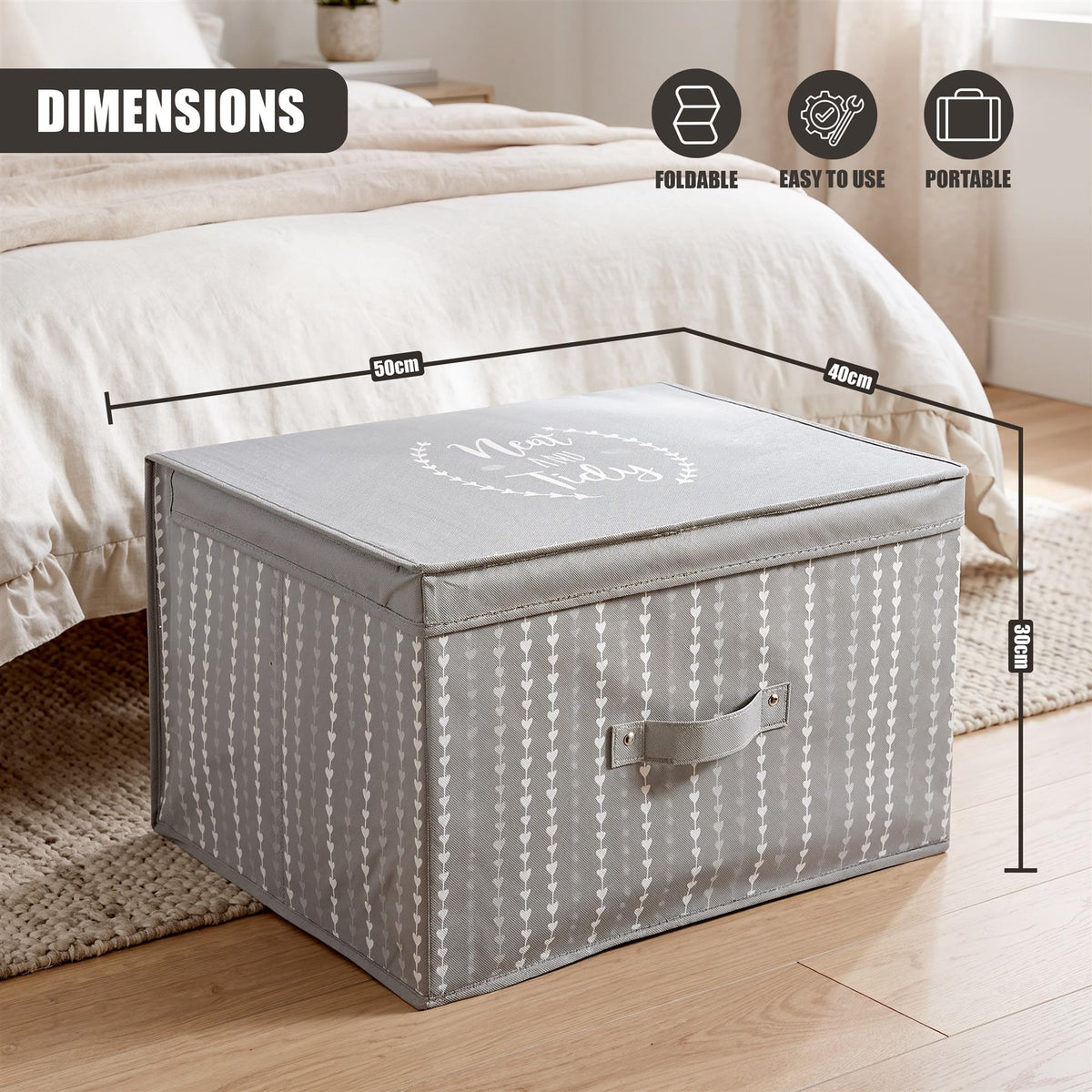 Gray Hearts Large Storage Box