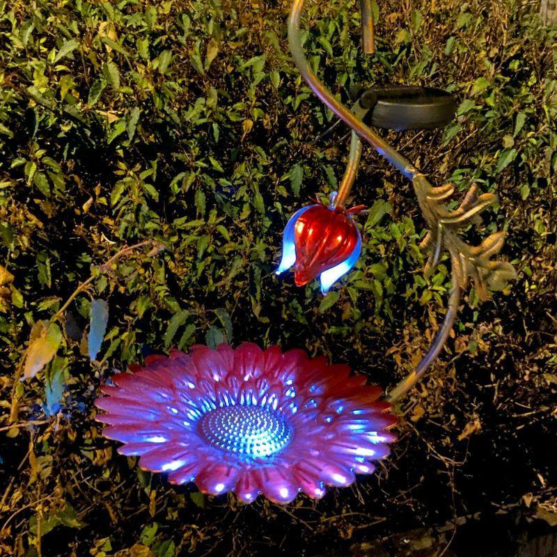 Solar LED Light Red Hanging Metal Bird Feeder