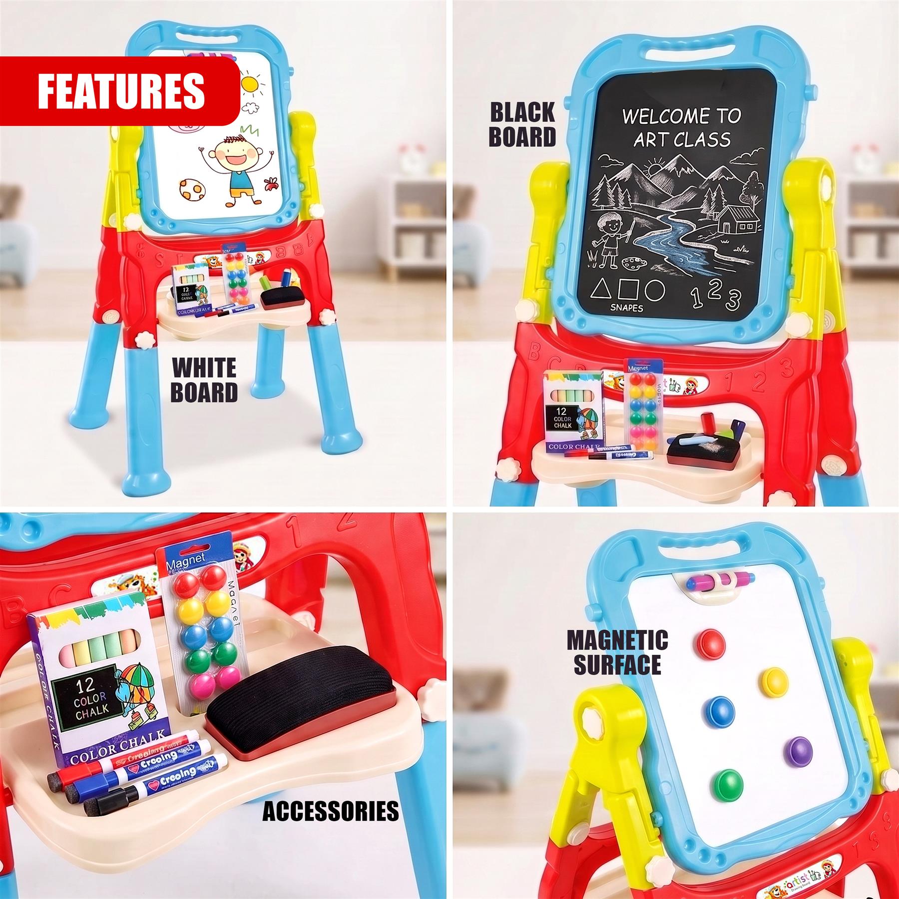 Blue Folding Double-Sided Magnetic Drawing Board