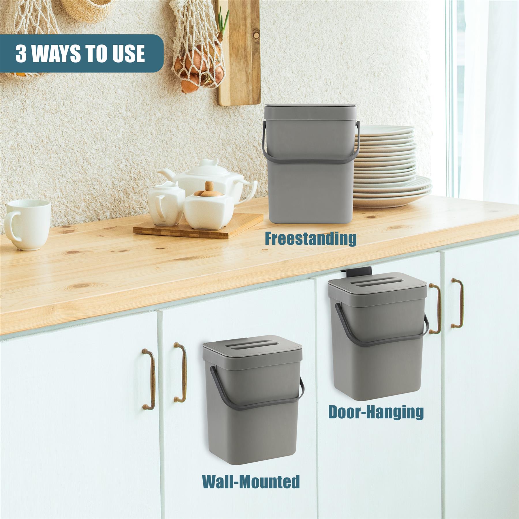 Hanging Kitchen Waste Bin with Lid 3L by Geezy - The Magic Toy Shop