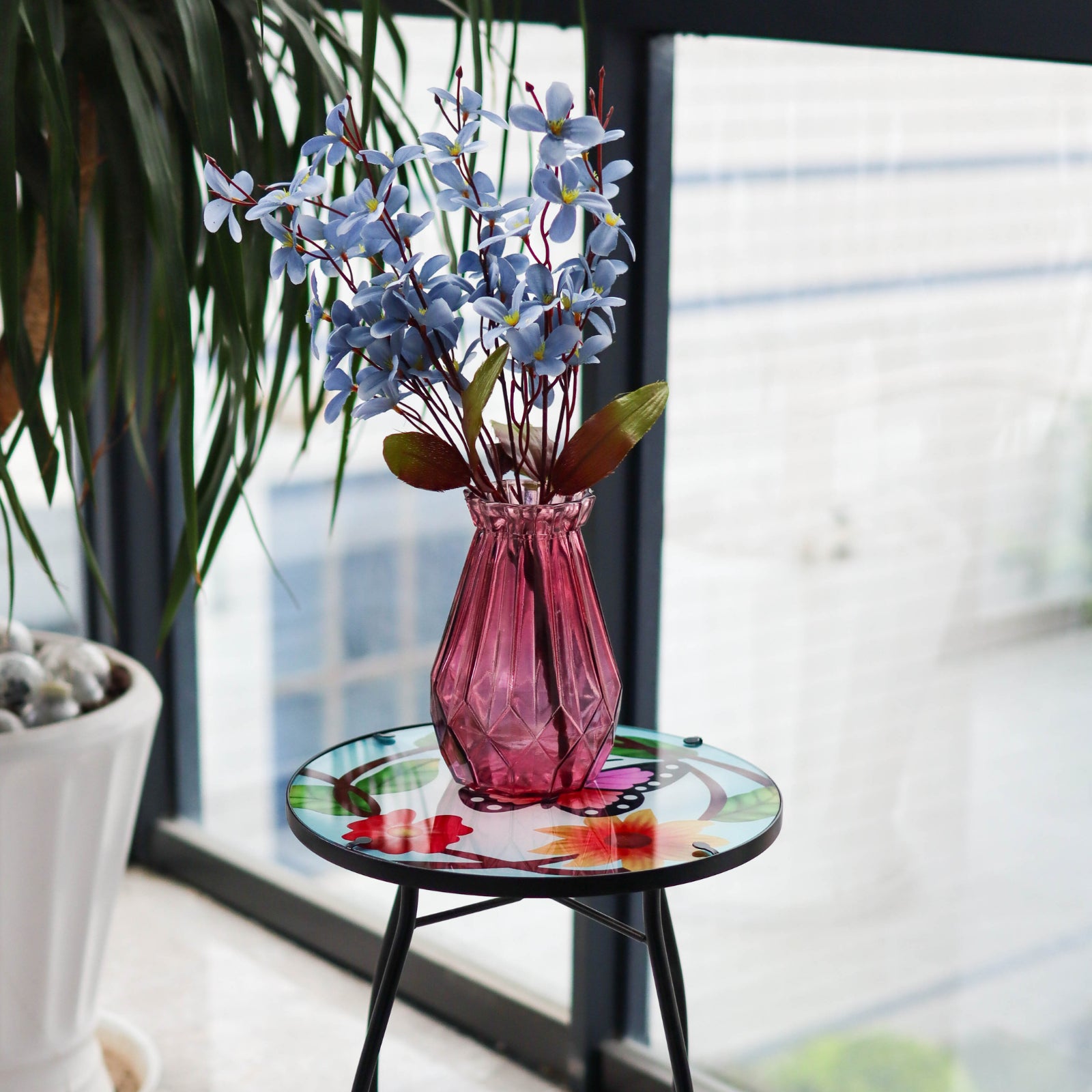 GEEZY Round Side Mosaic Table With Small Butterfly Design