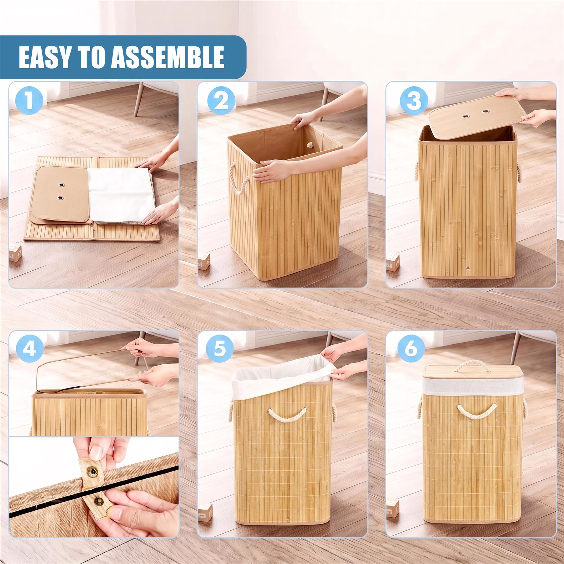 Brown Bamboo Laundry Hamper 72L