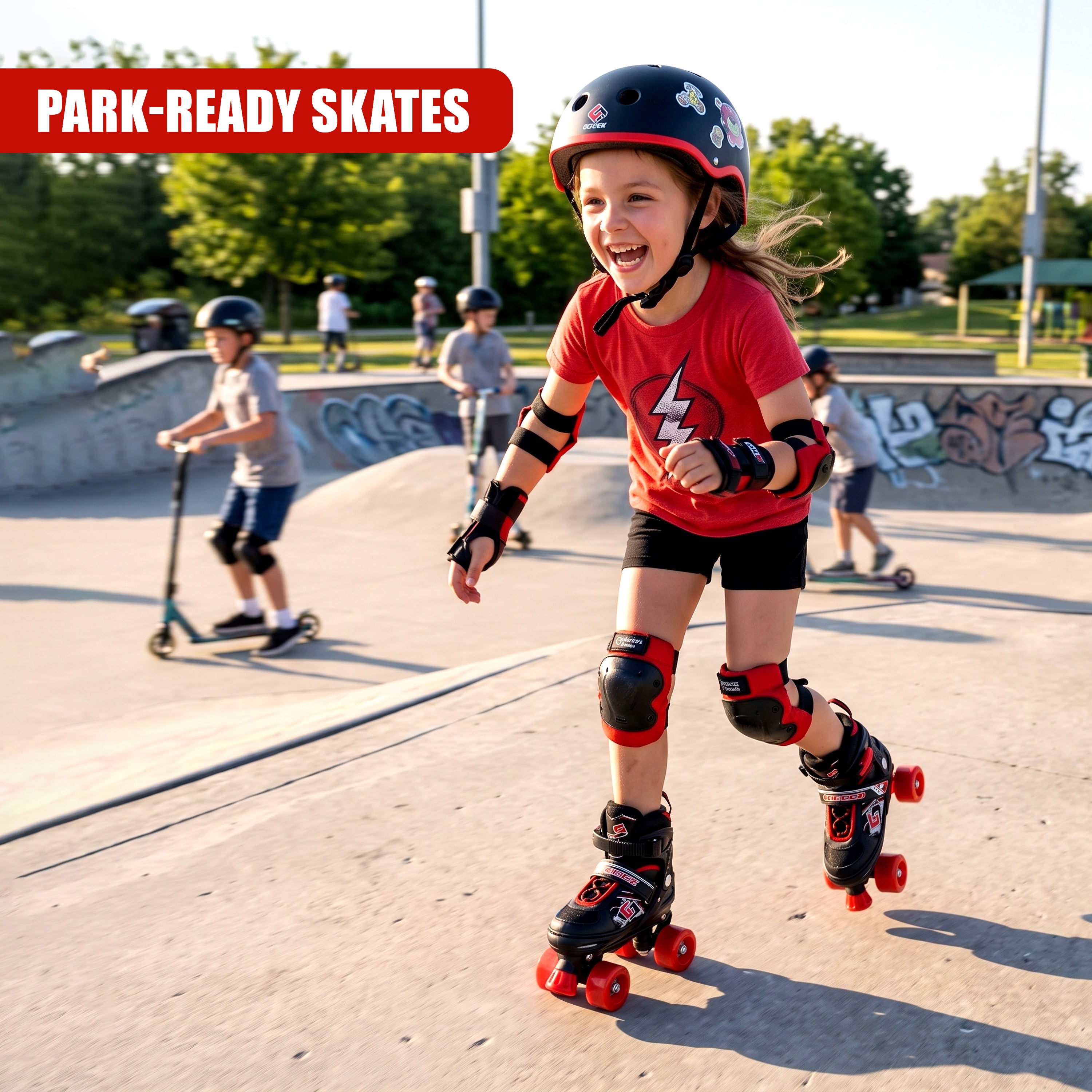 Black & Red Kids Adjustable Roller Skates