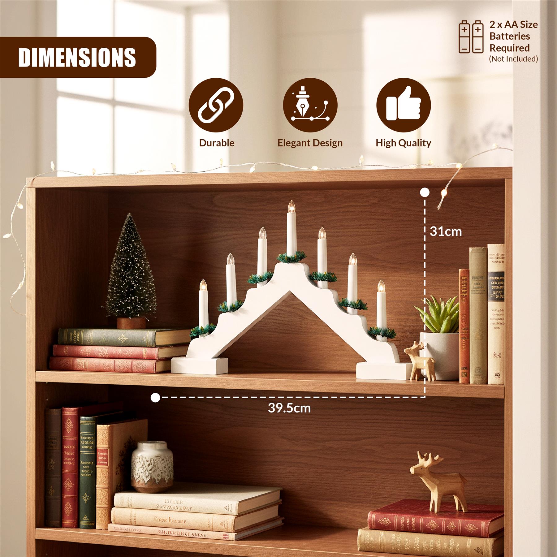 White Wooden Candle Bridge with 7 LED Lights