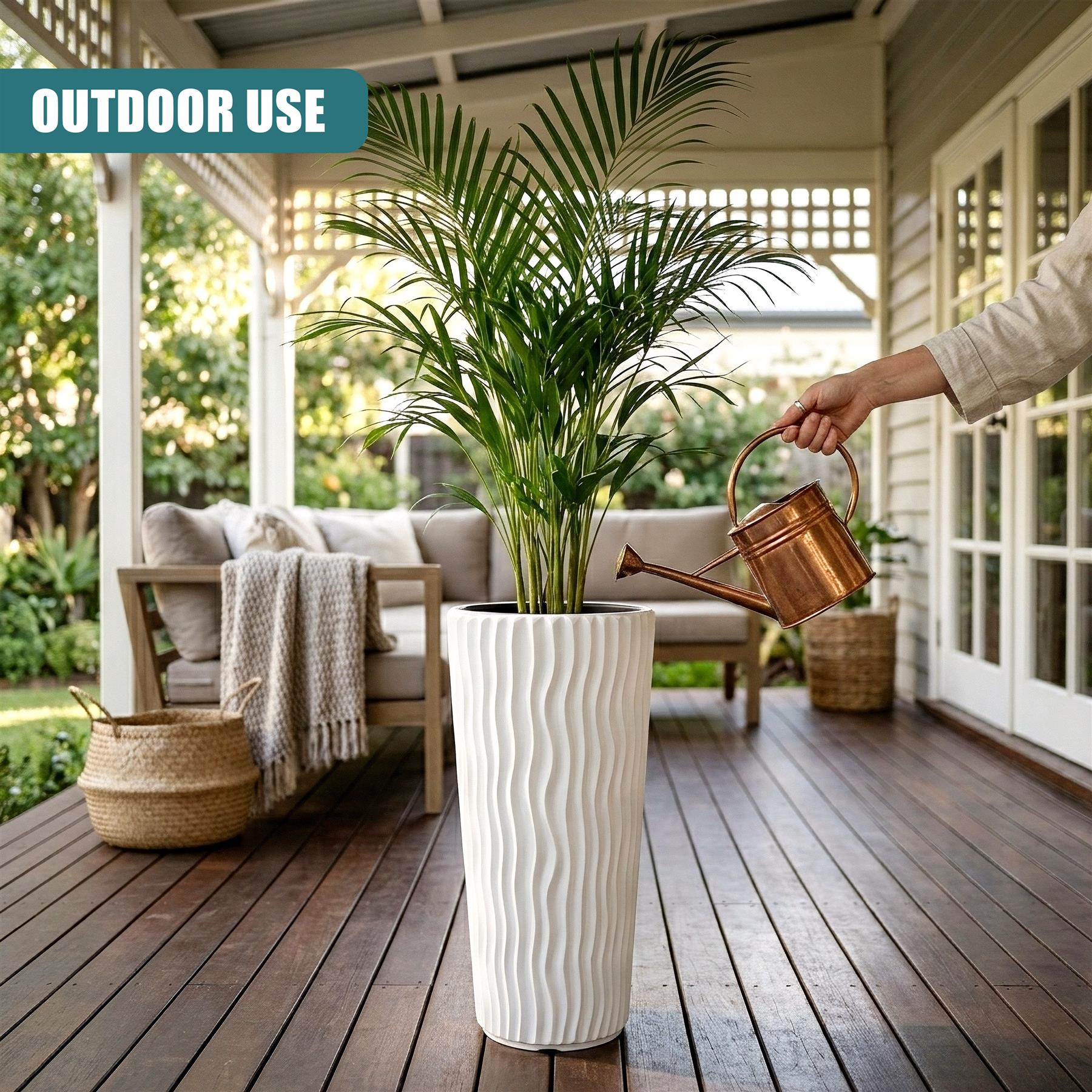 White Tall Flower Pot, 53.1 x 29.7 cm