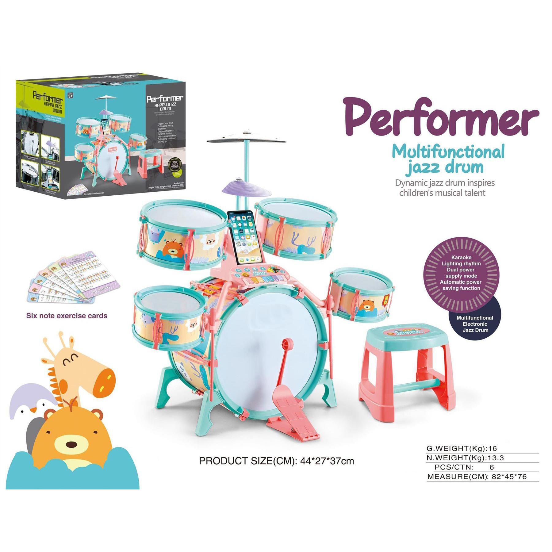 Pink and Green Multi functional Kids Jazz Drum Set  by The Magic Toy Shop - The Magic Toy Shop